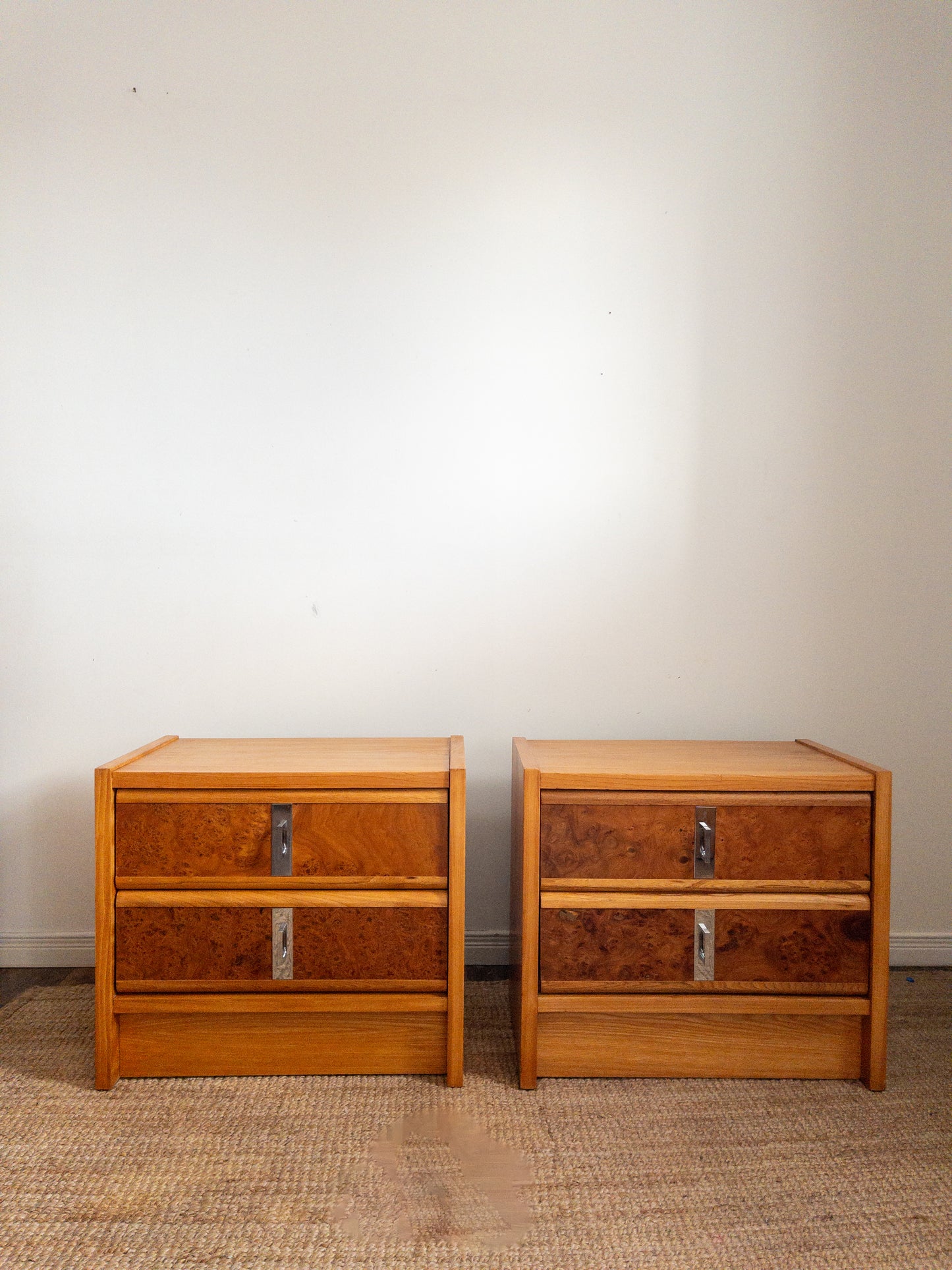 60s Burl wood bedside tables