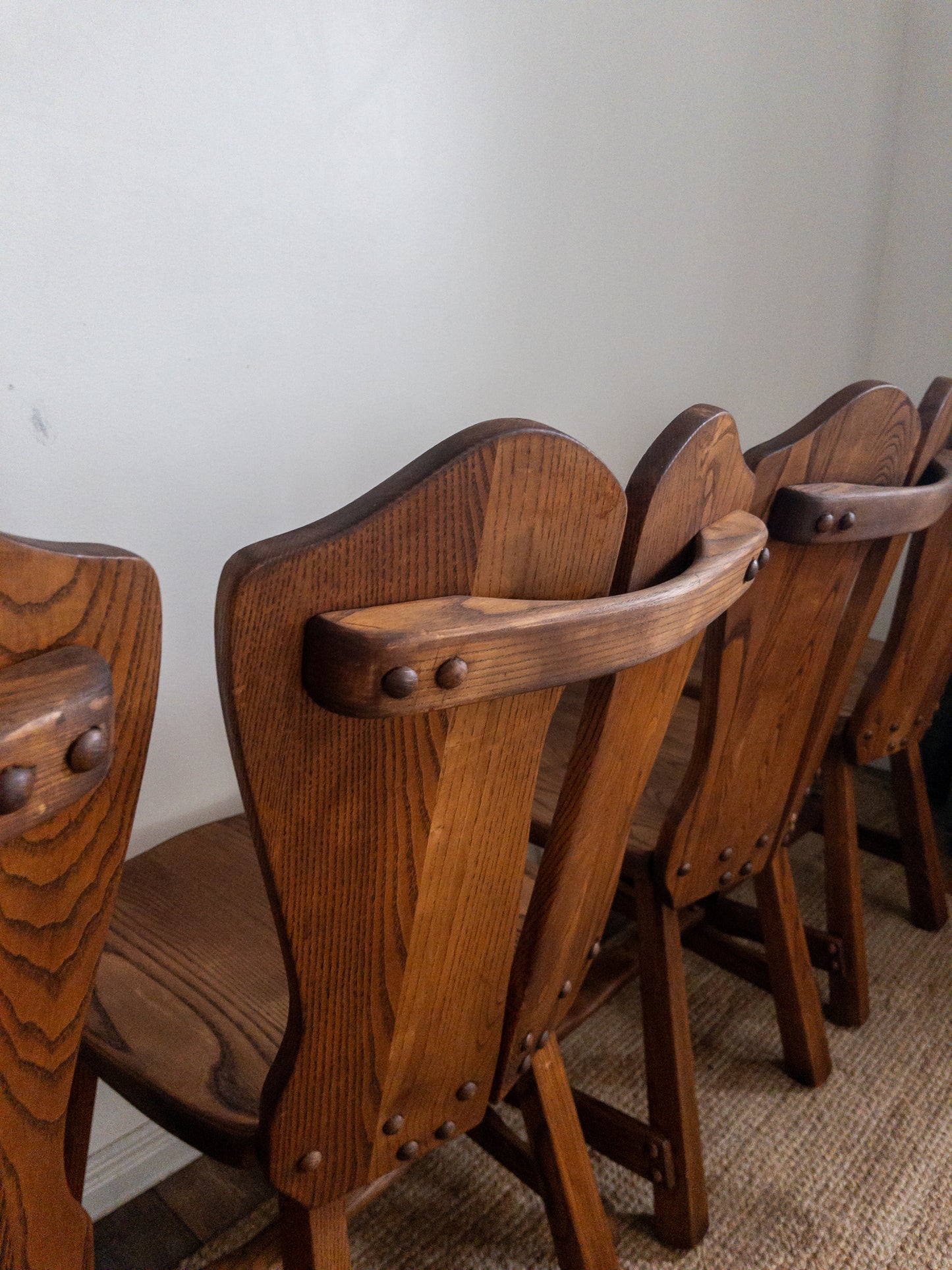 70s carved oak dining chairs