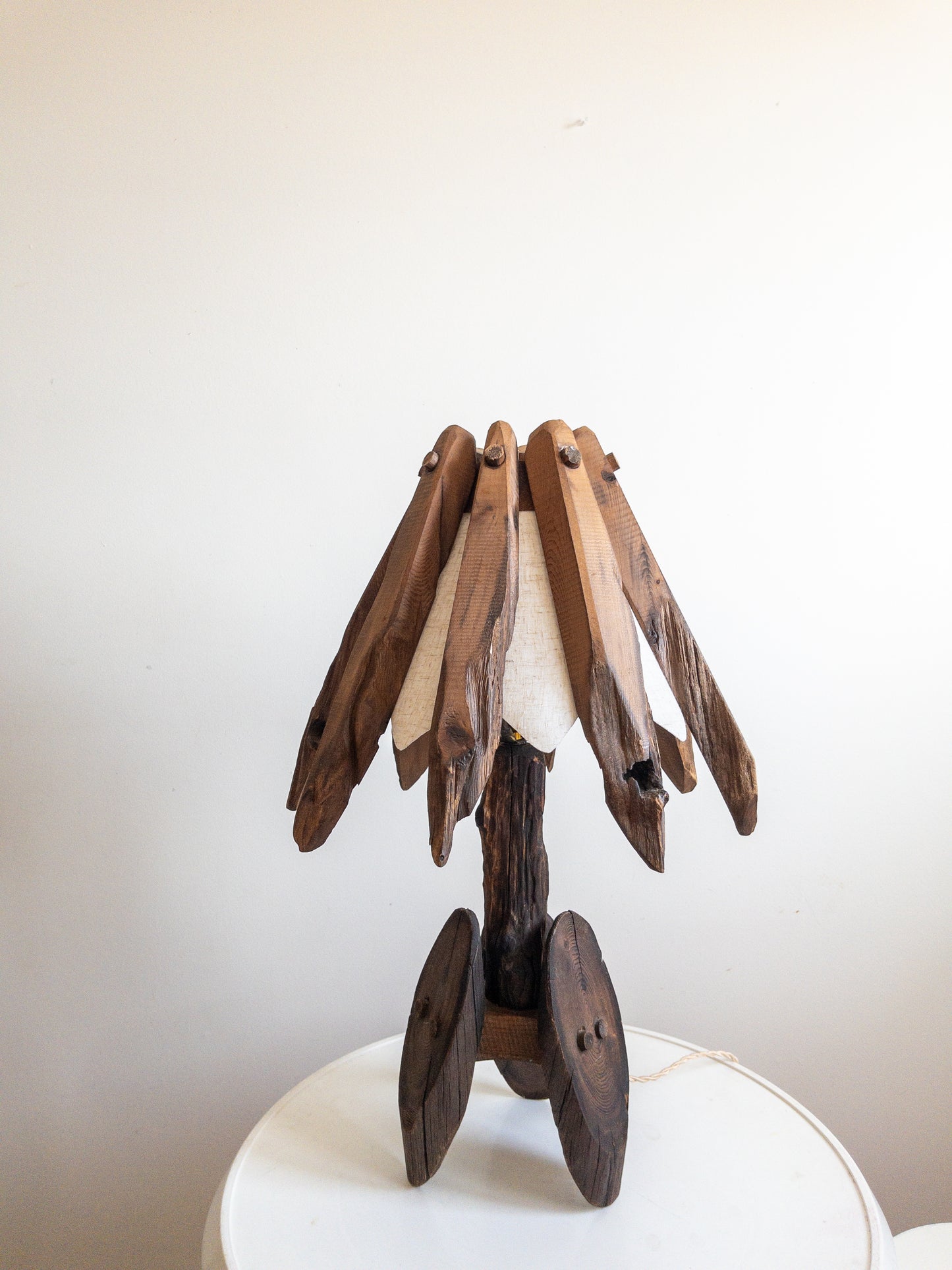 Folk art cedar lamps