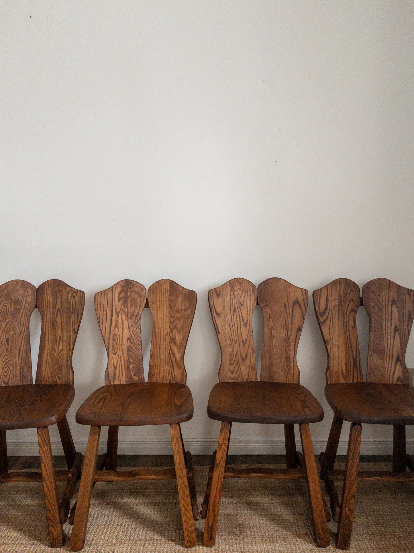 70s carved oak dining chairs