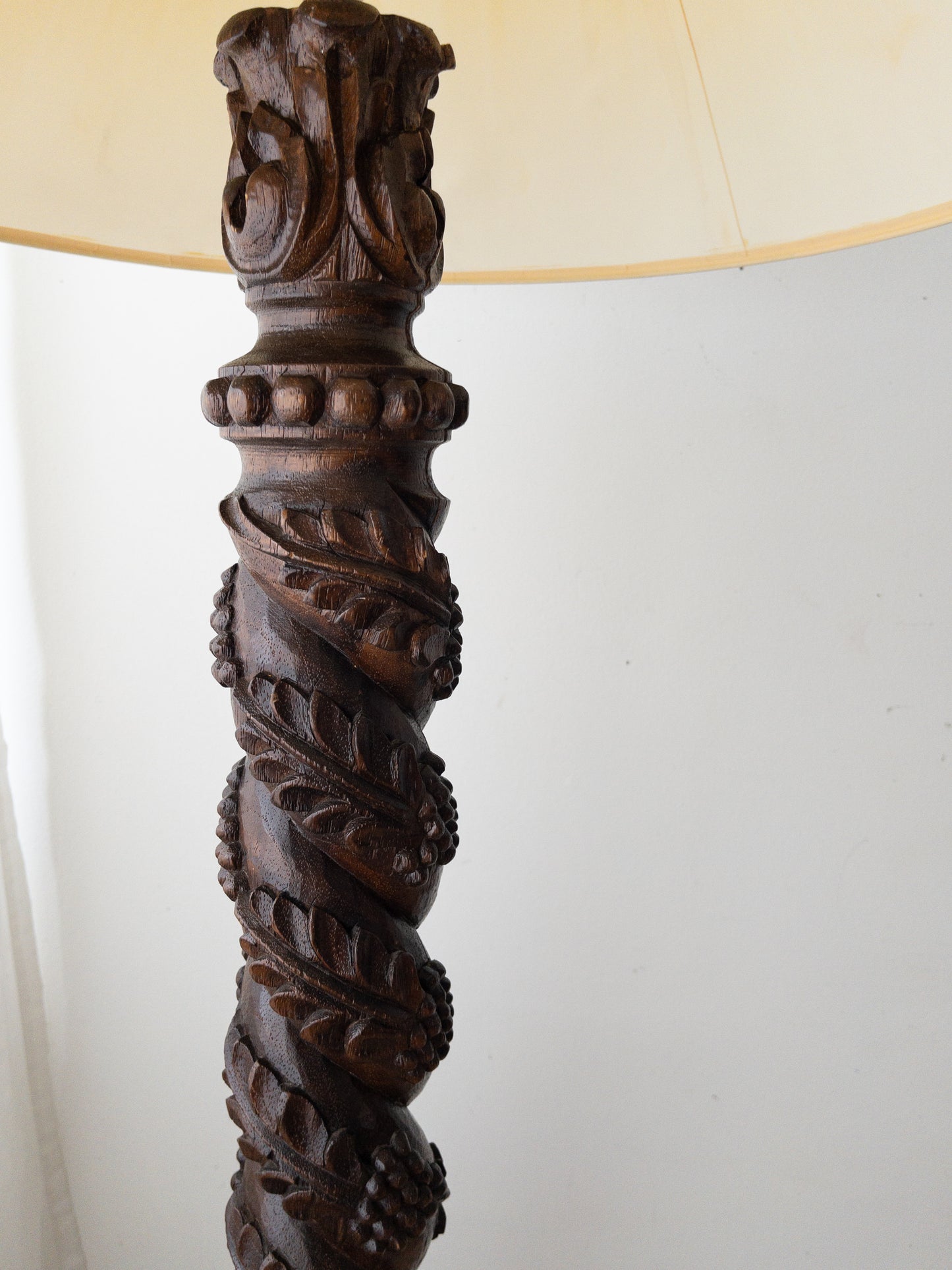 Carved wood floor lamp