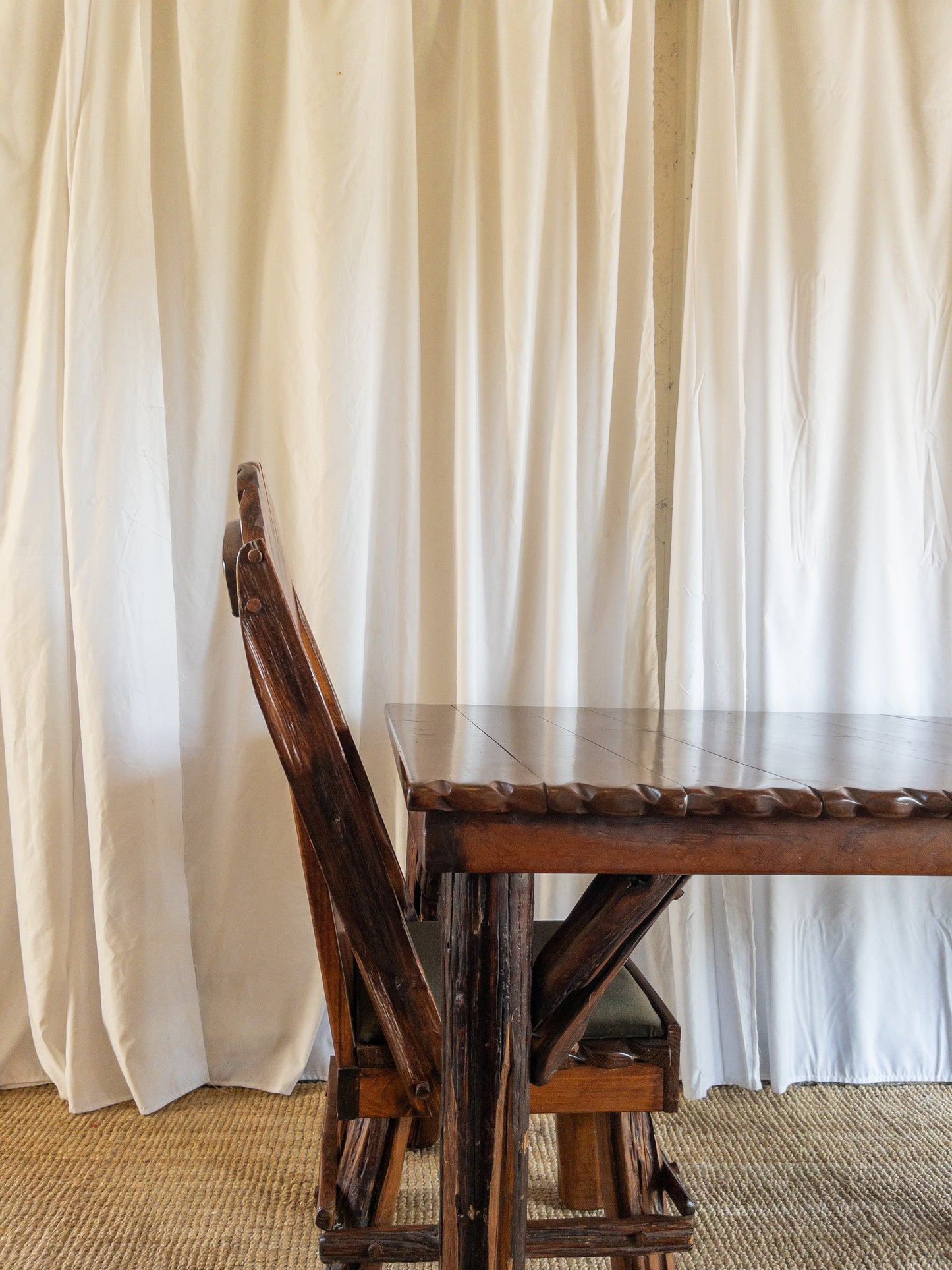 OOAK brutalist wood dining set
