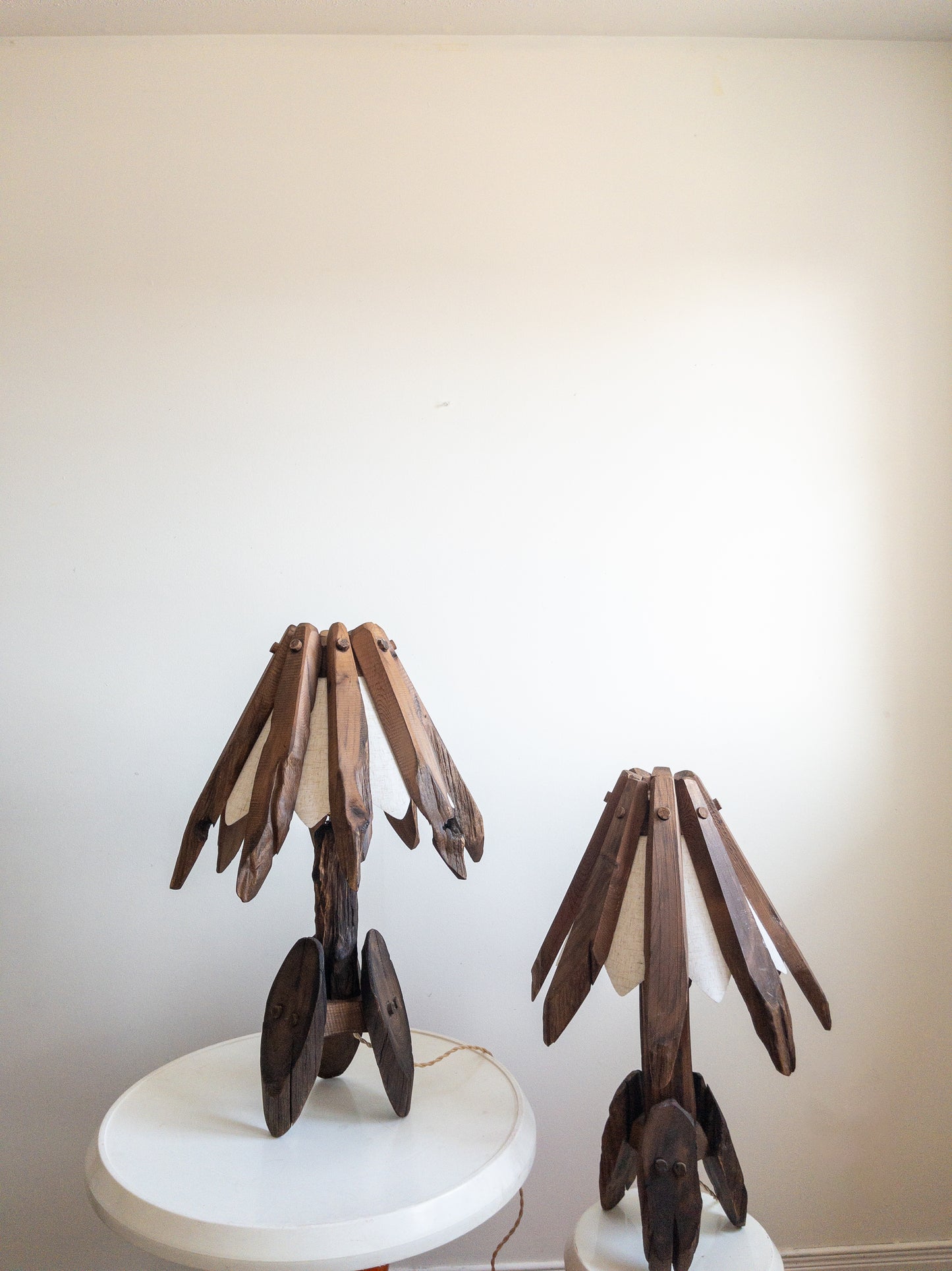 Folk art cedar lamps