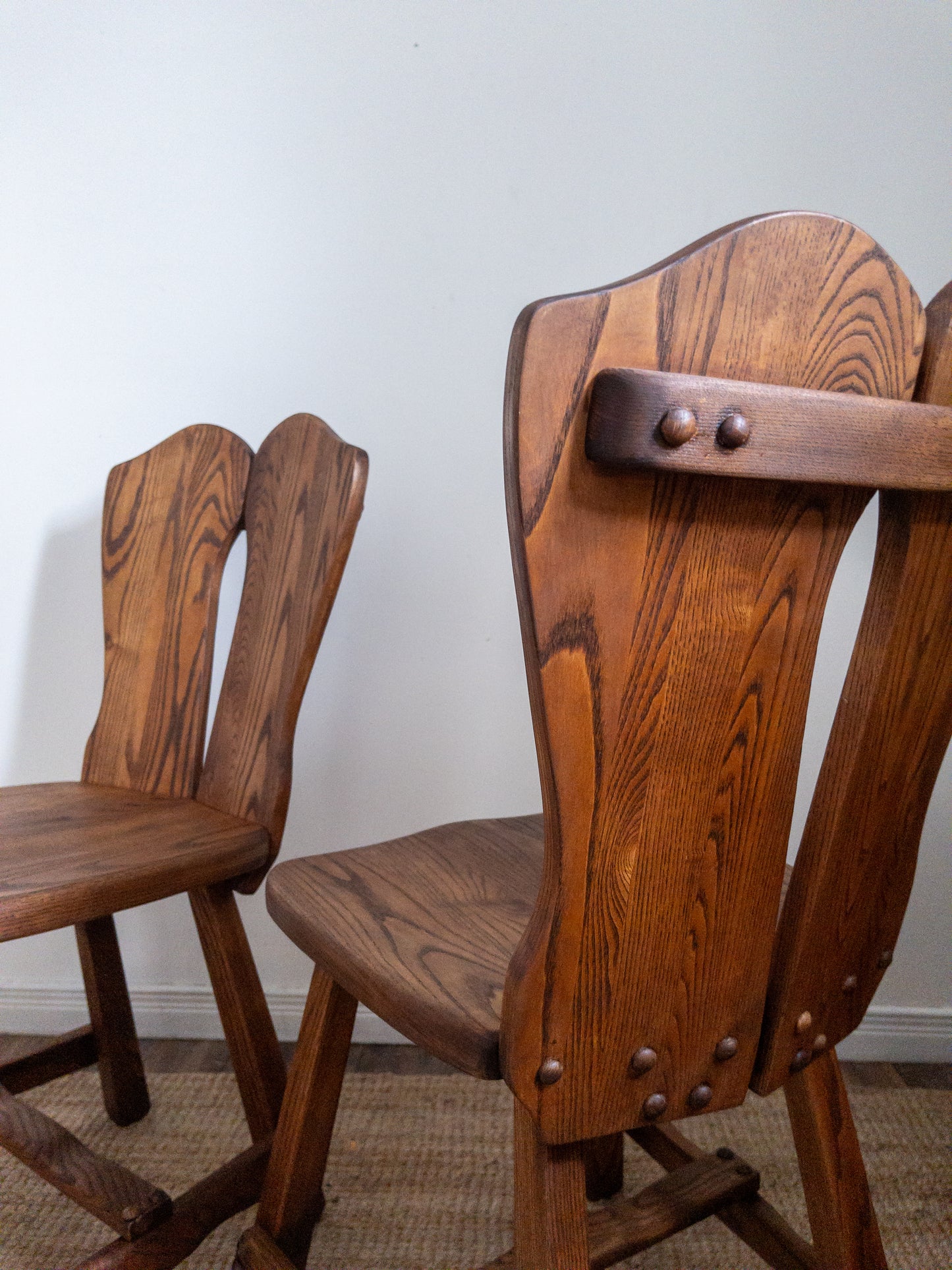 70s carved oak dining chairs