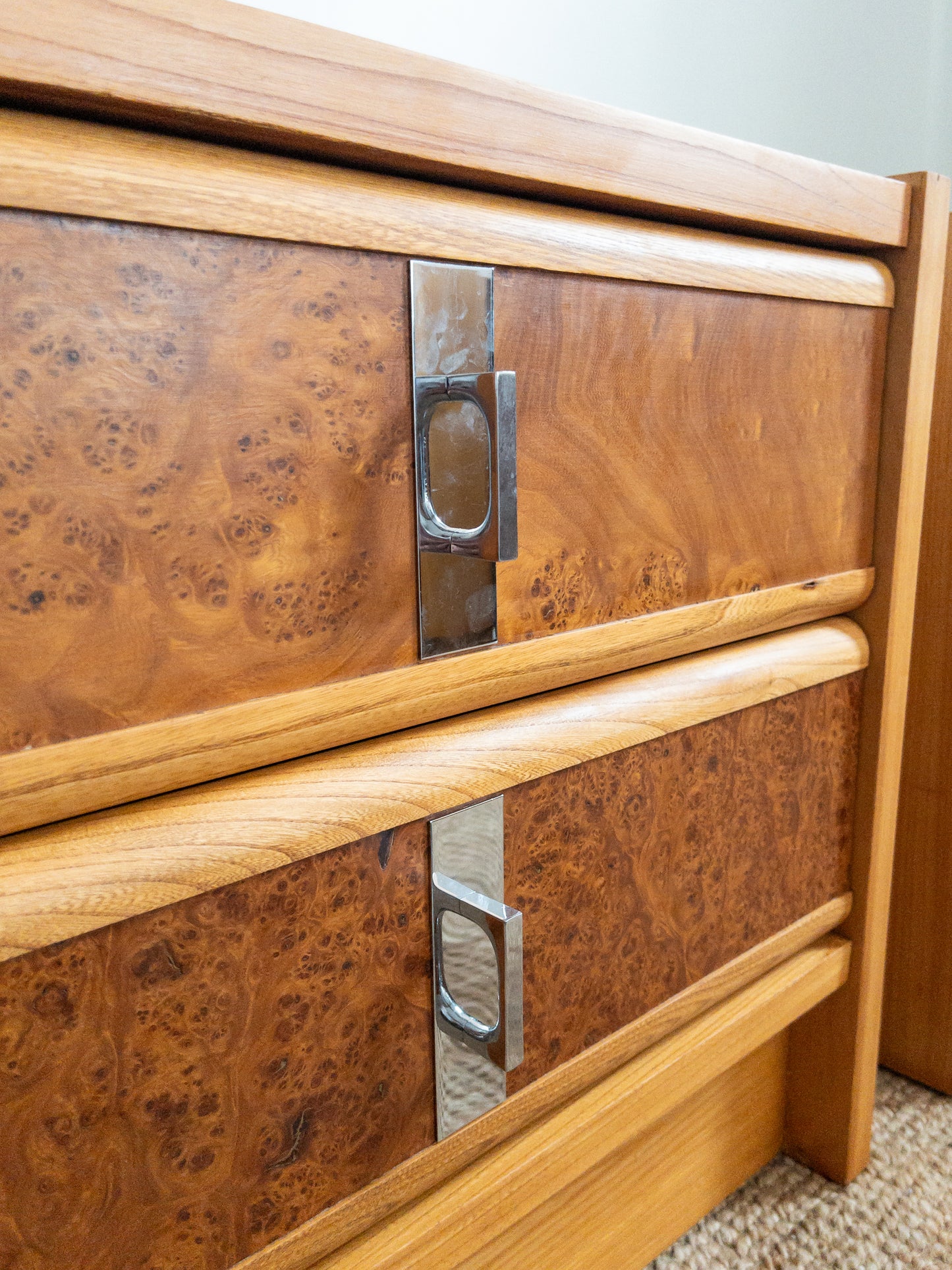 60s Burl wood bedside tables