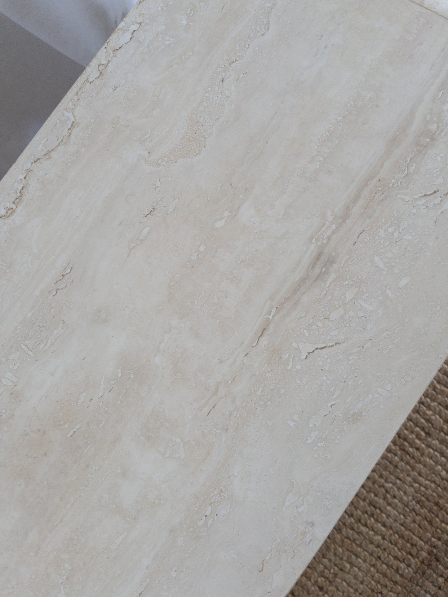 Travertine scroll top side tables