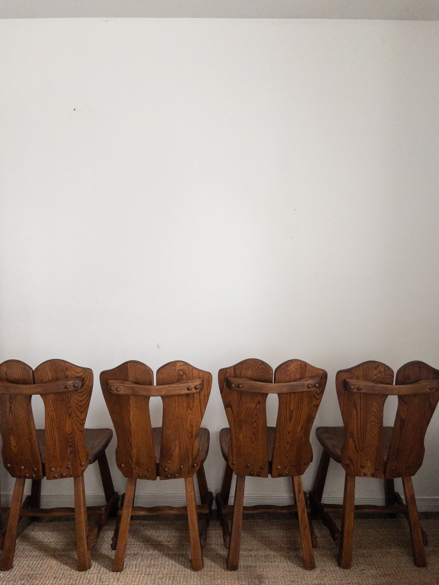 70s carved oak dining chairs