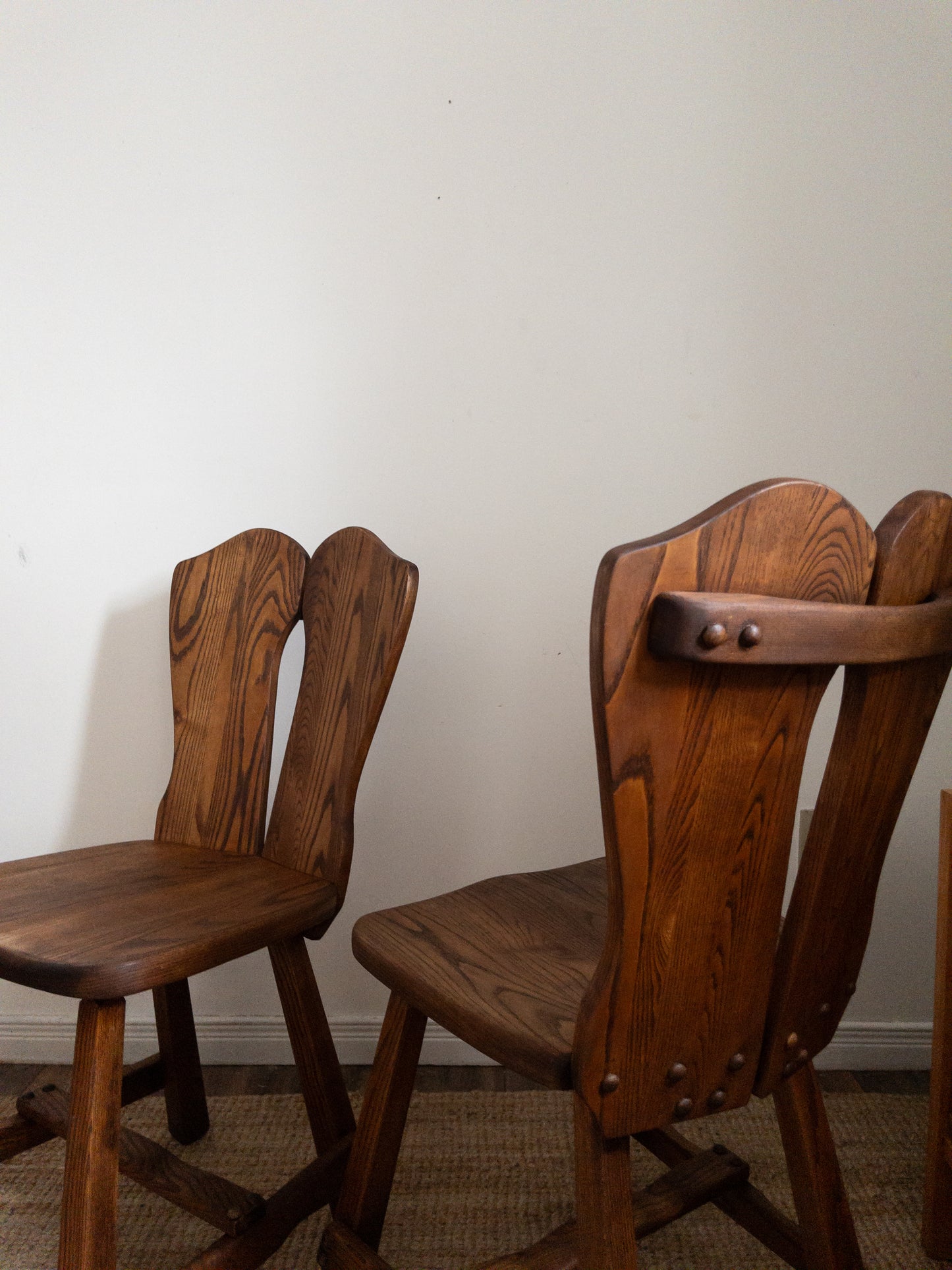 70s carved oak dining chairs