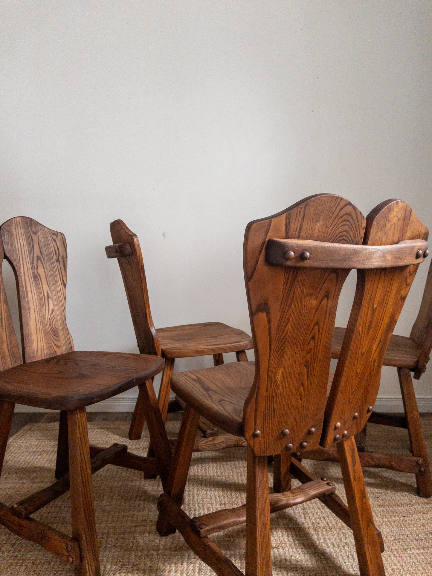 70s carved oak dining chairs