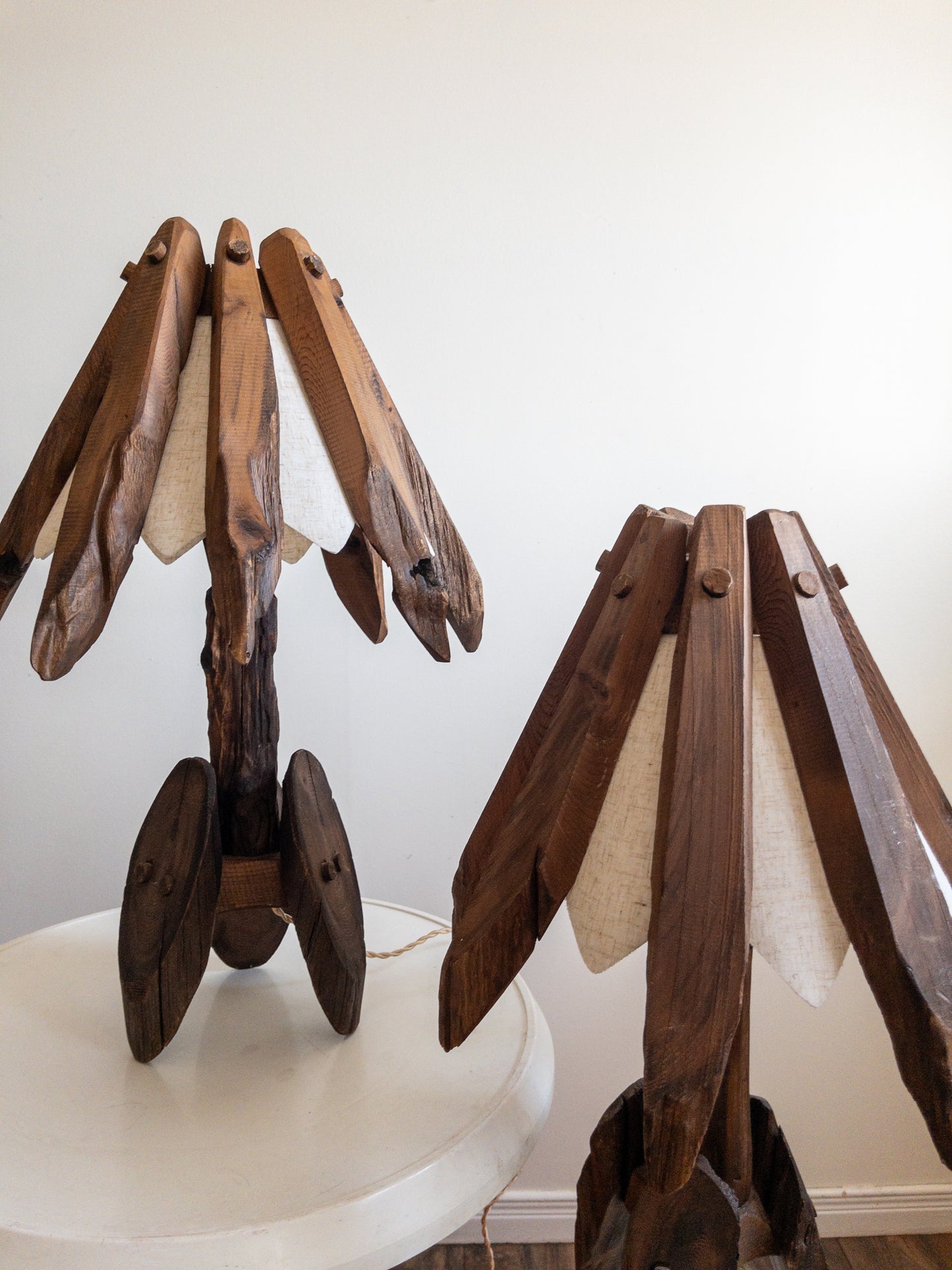Folk art cedar lamps