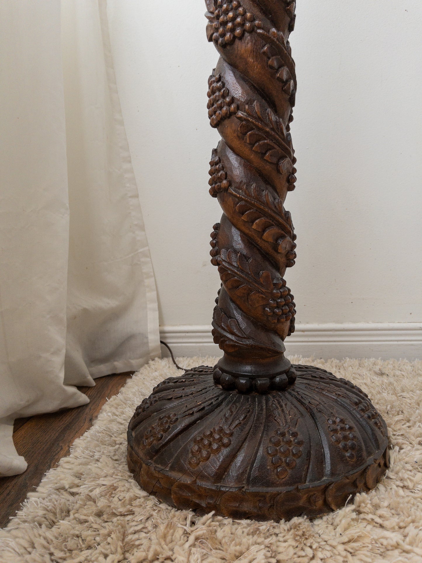 Carved wood floor lamp