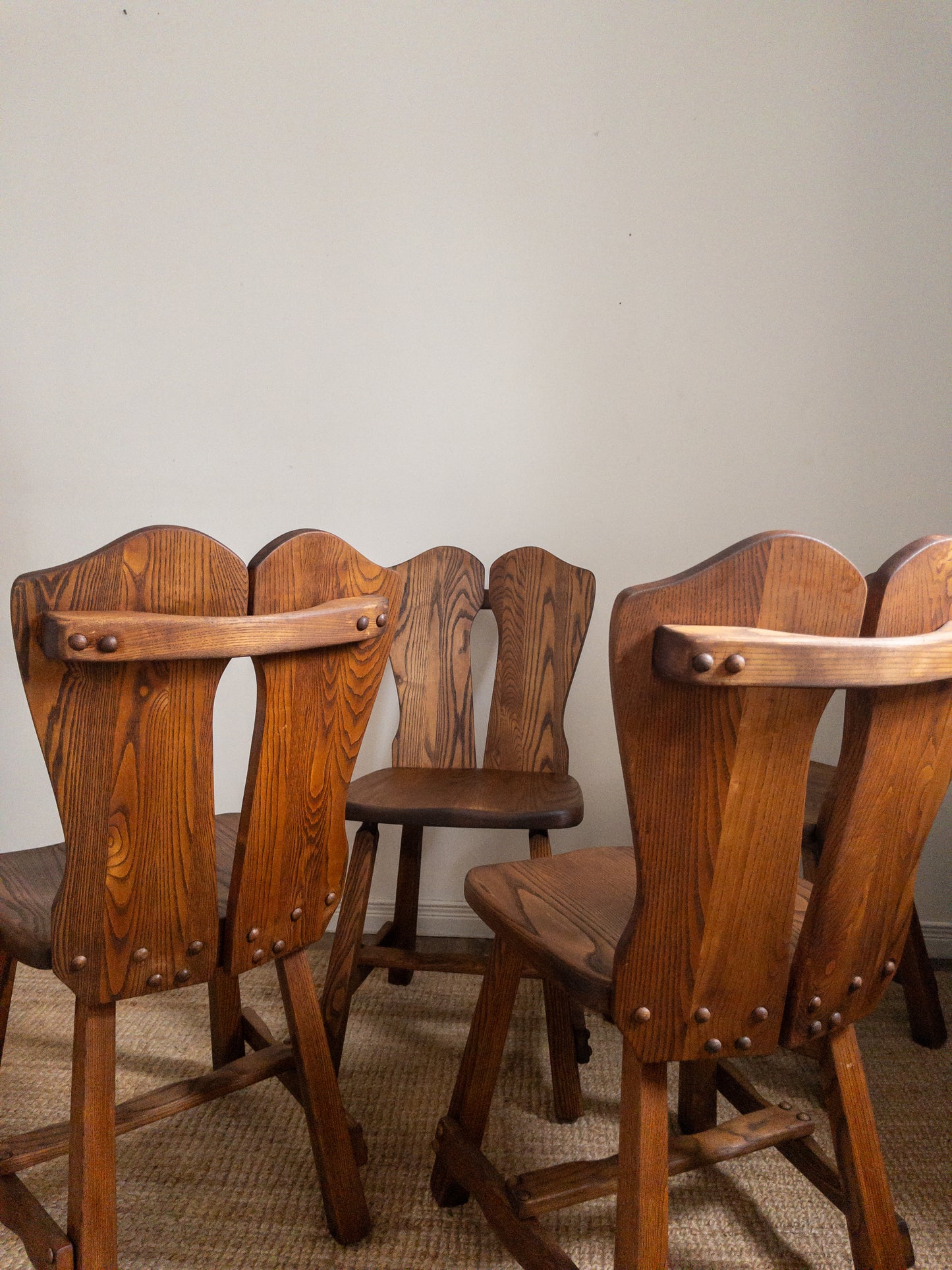 70s carved oak dining chairs