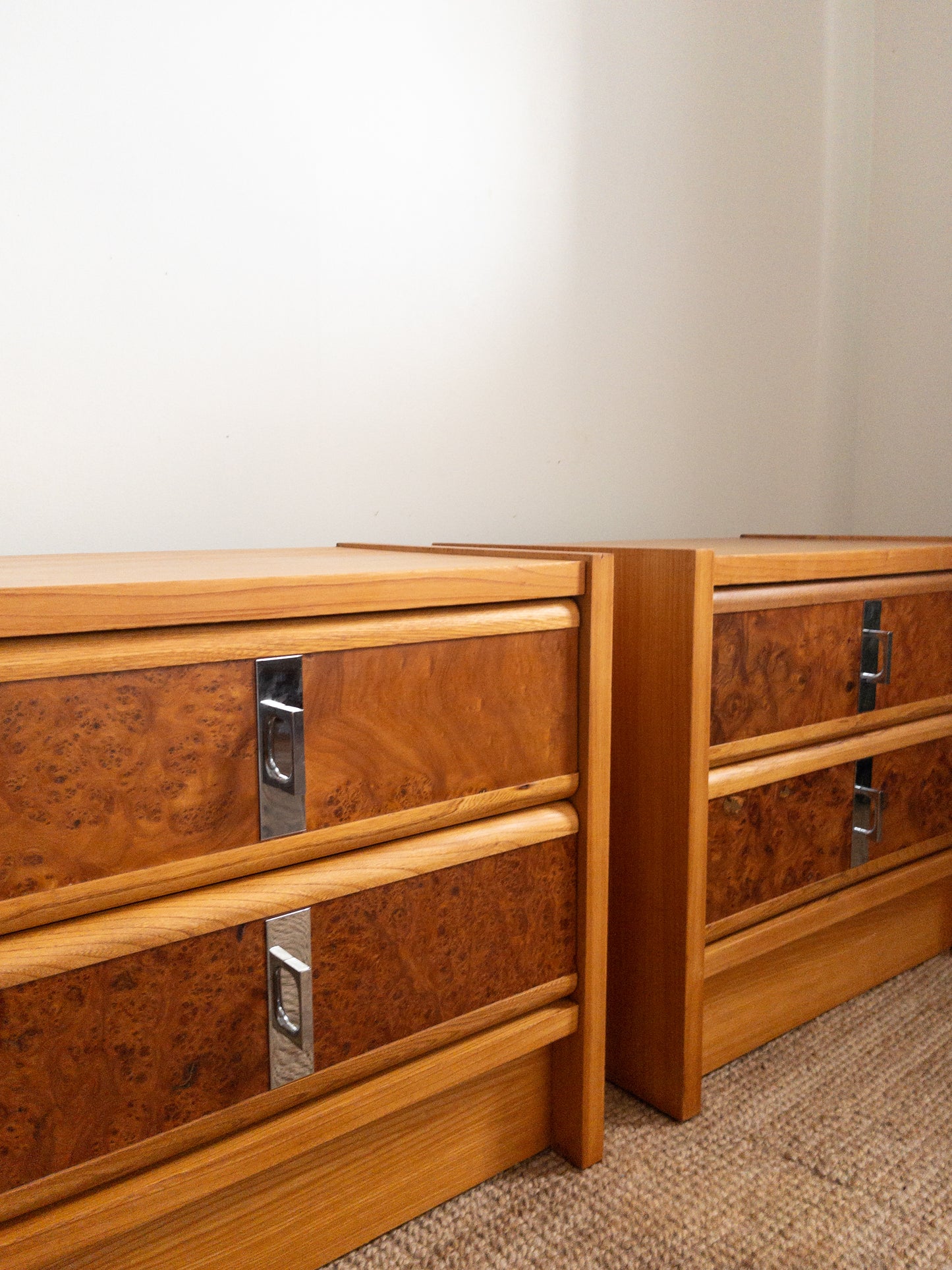 60s Burl wood bedside tables