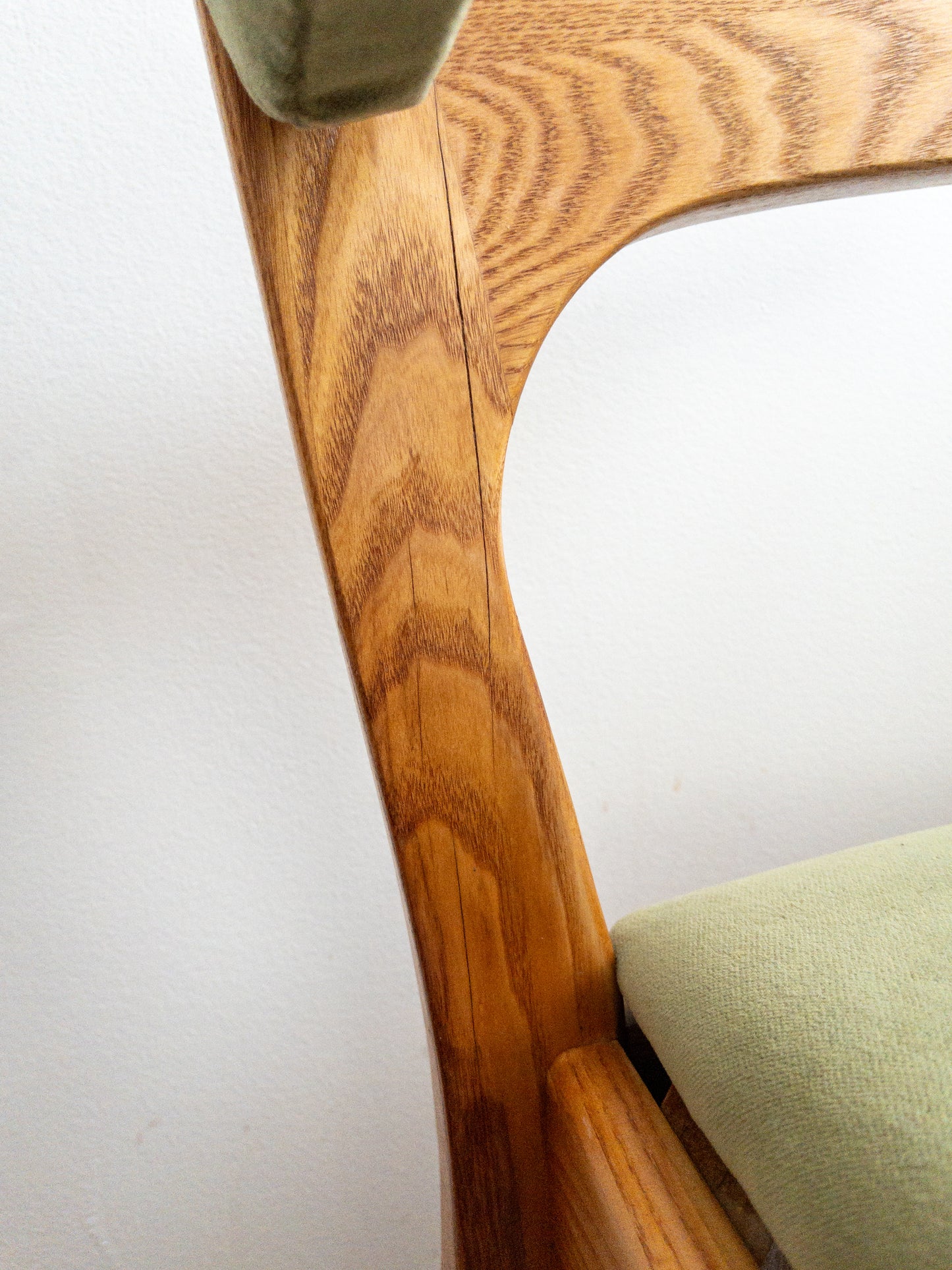 Oak and velvet dining chairs