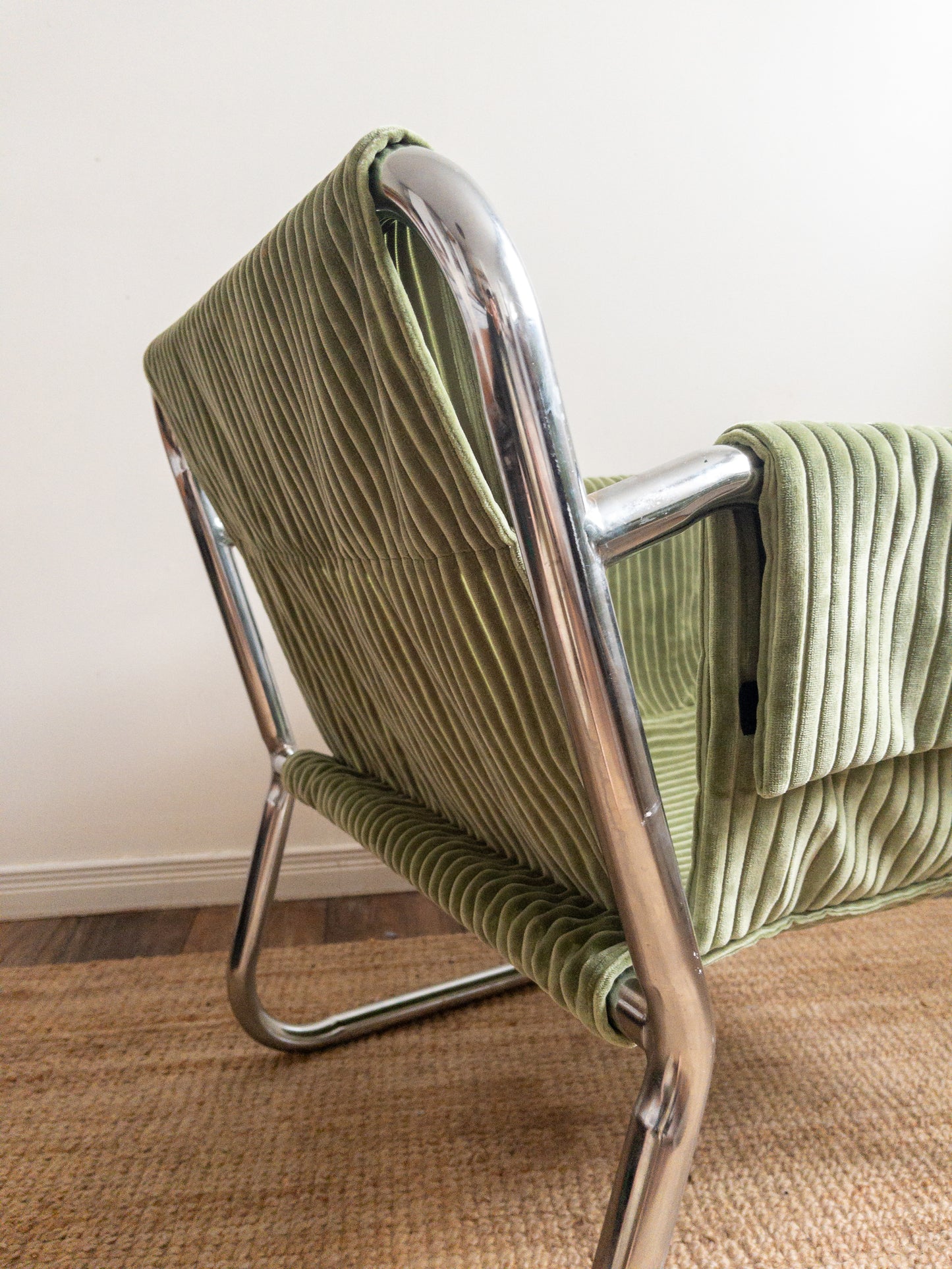 Corduroy chrome sling back chair