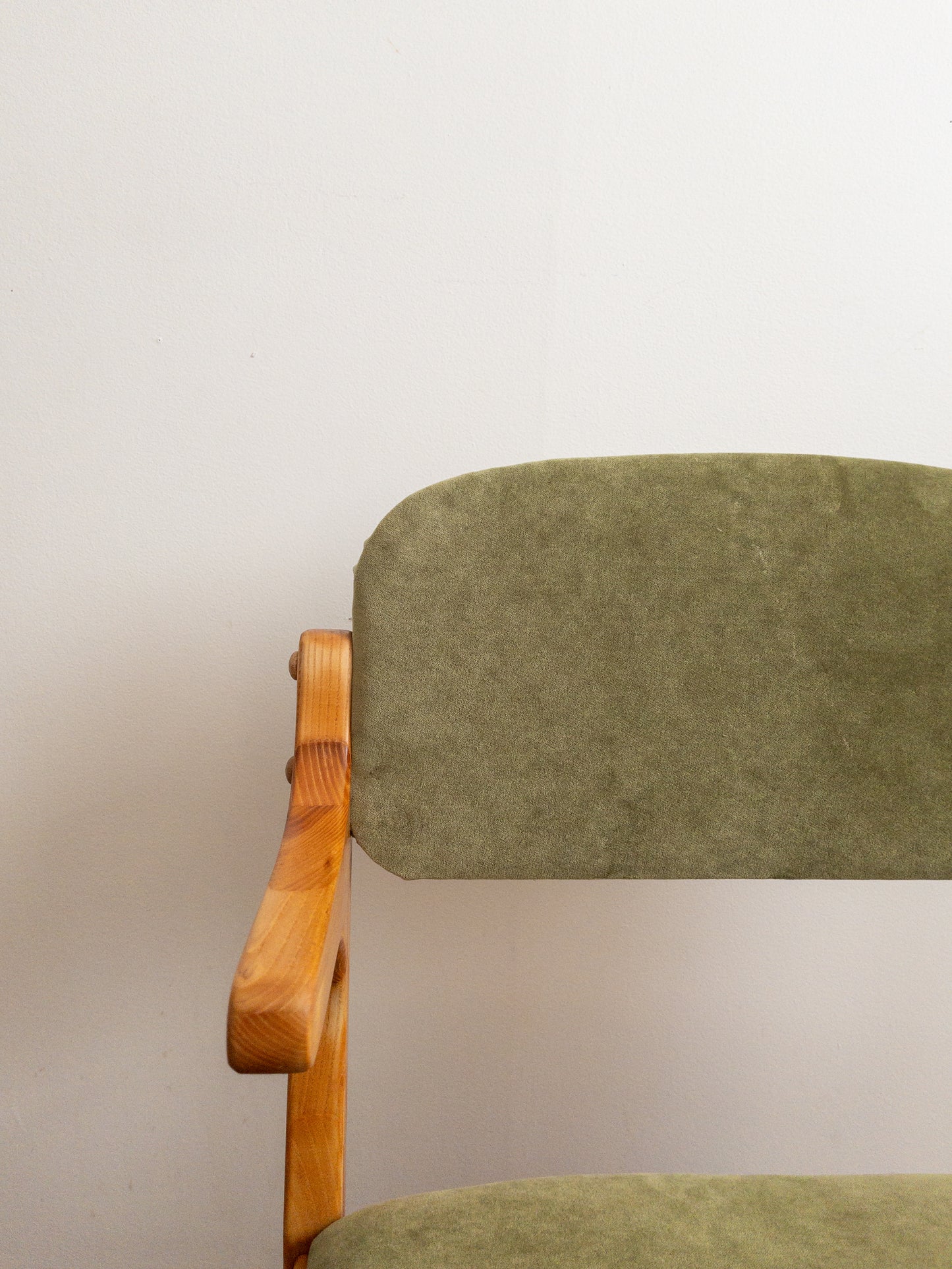 Oak and velvet dining chairs