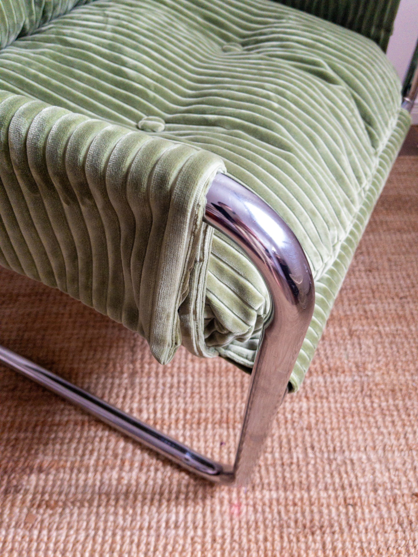 Corduroy chrome sling back chair
