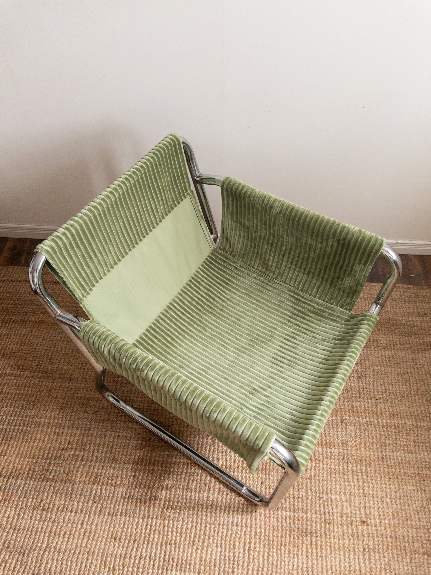 Corduroy chrome sling back chair