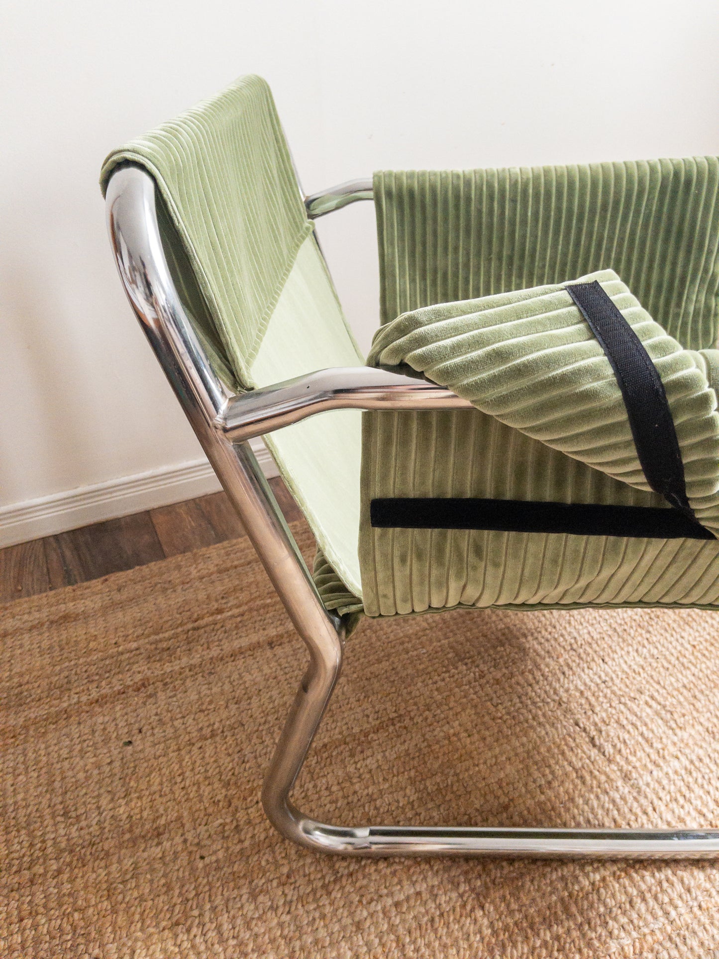 Corduroy chrome sling back chair
