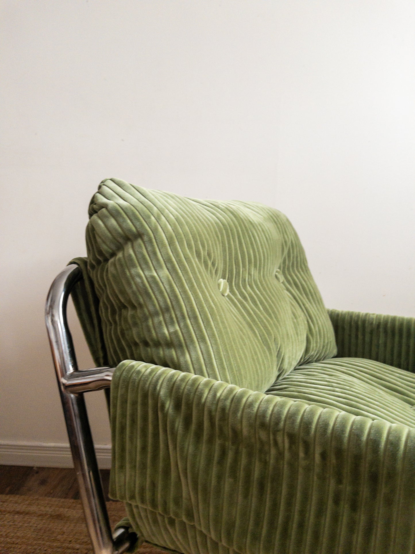 Corduroy chrome sling back chair