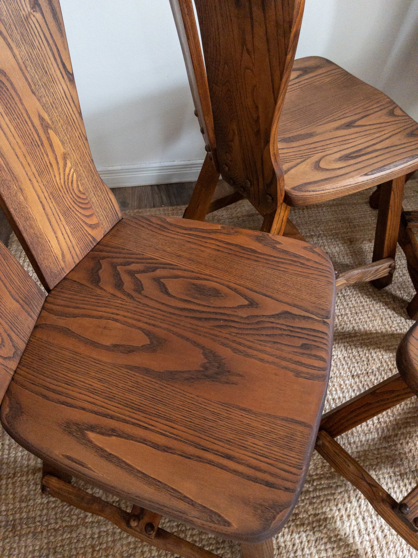 70s carved oak dining chairs