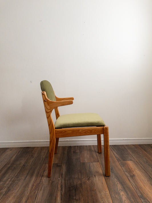 Oak and velvet dining chairs
