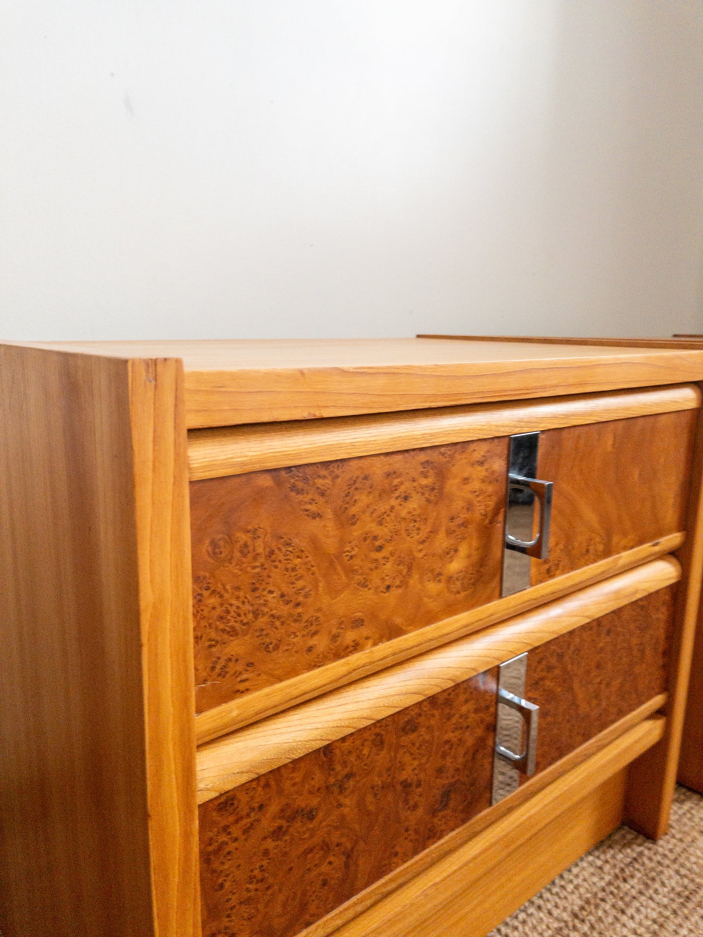 60s Burl wood bedside tables