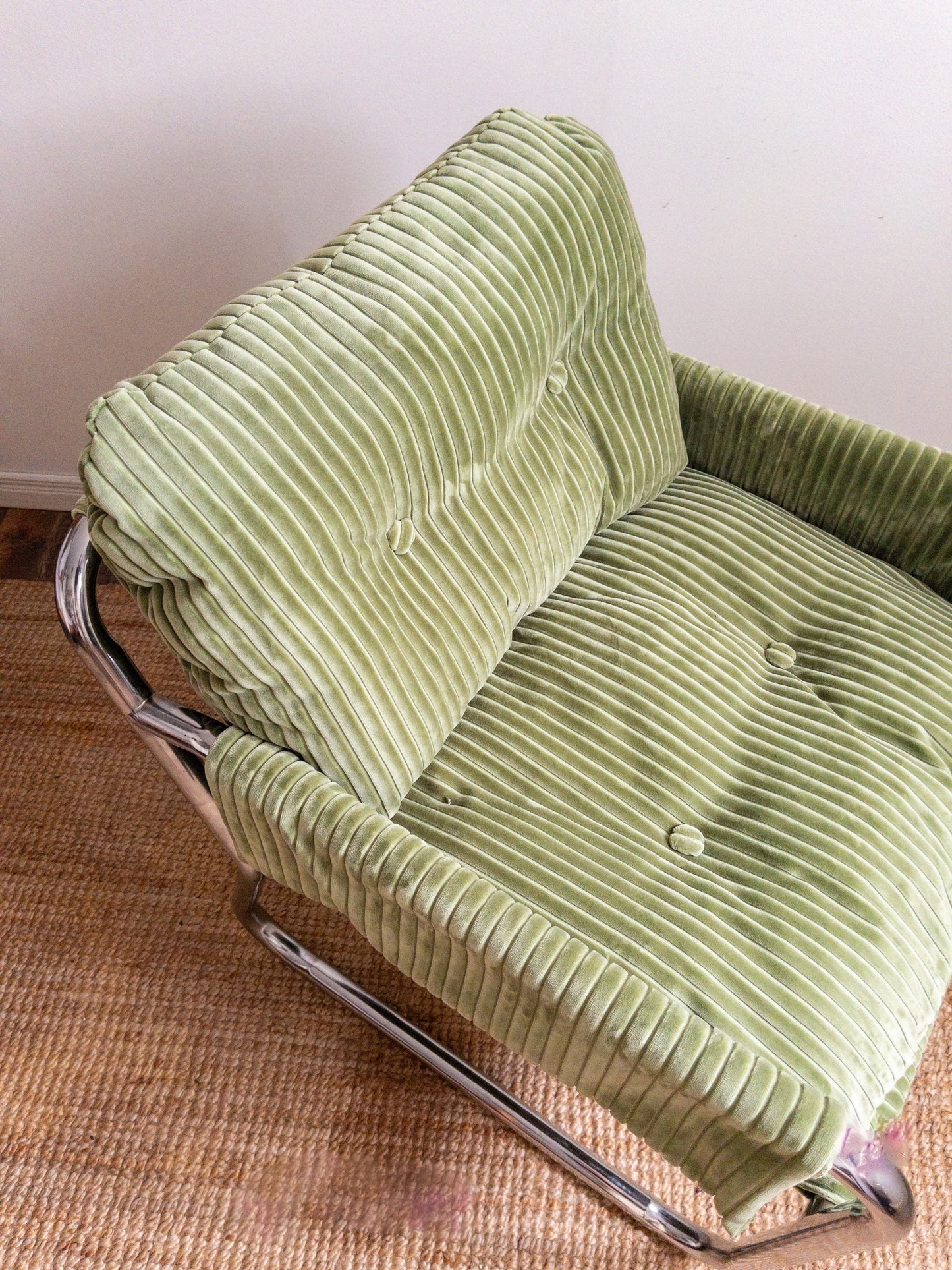 Corduroy chrome sling back chair