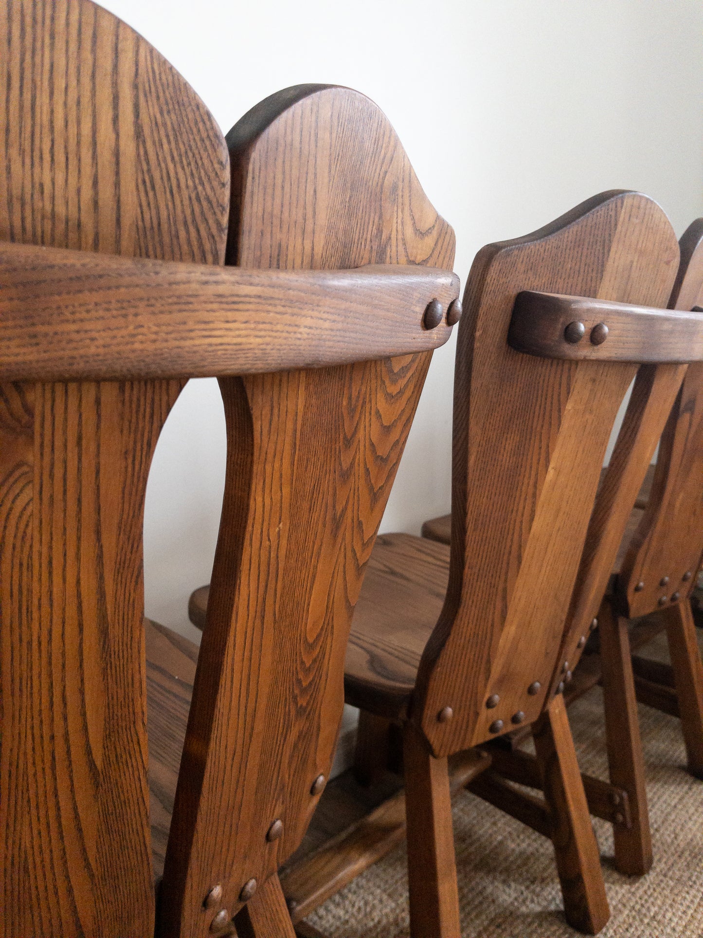 70s carved oak dining chairs