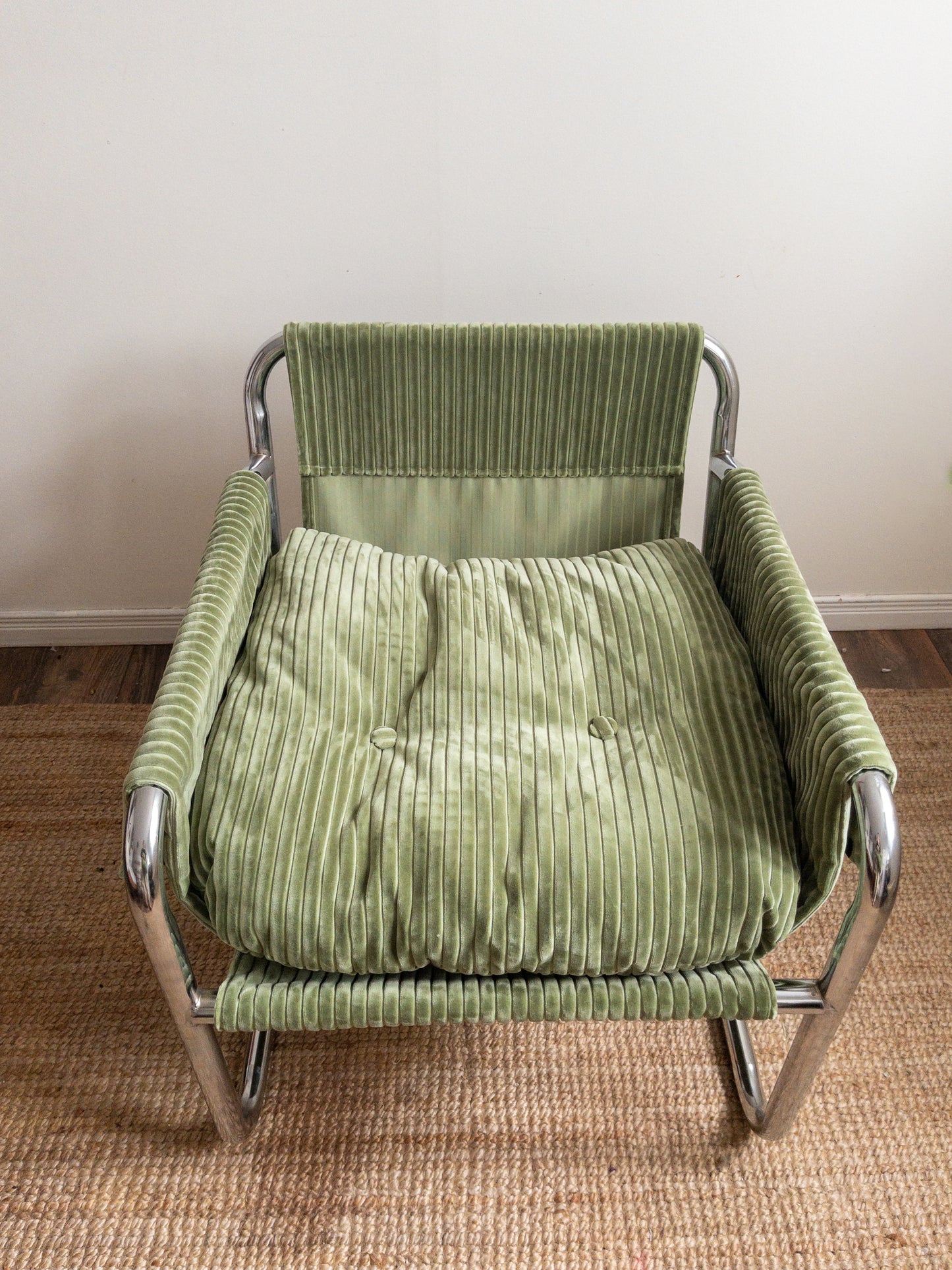 Corduroy chrome sling back chair