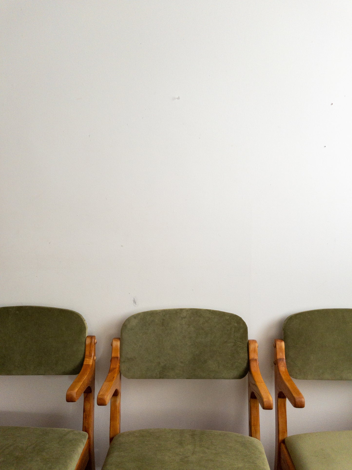 Oak and velvet dining chairs