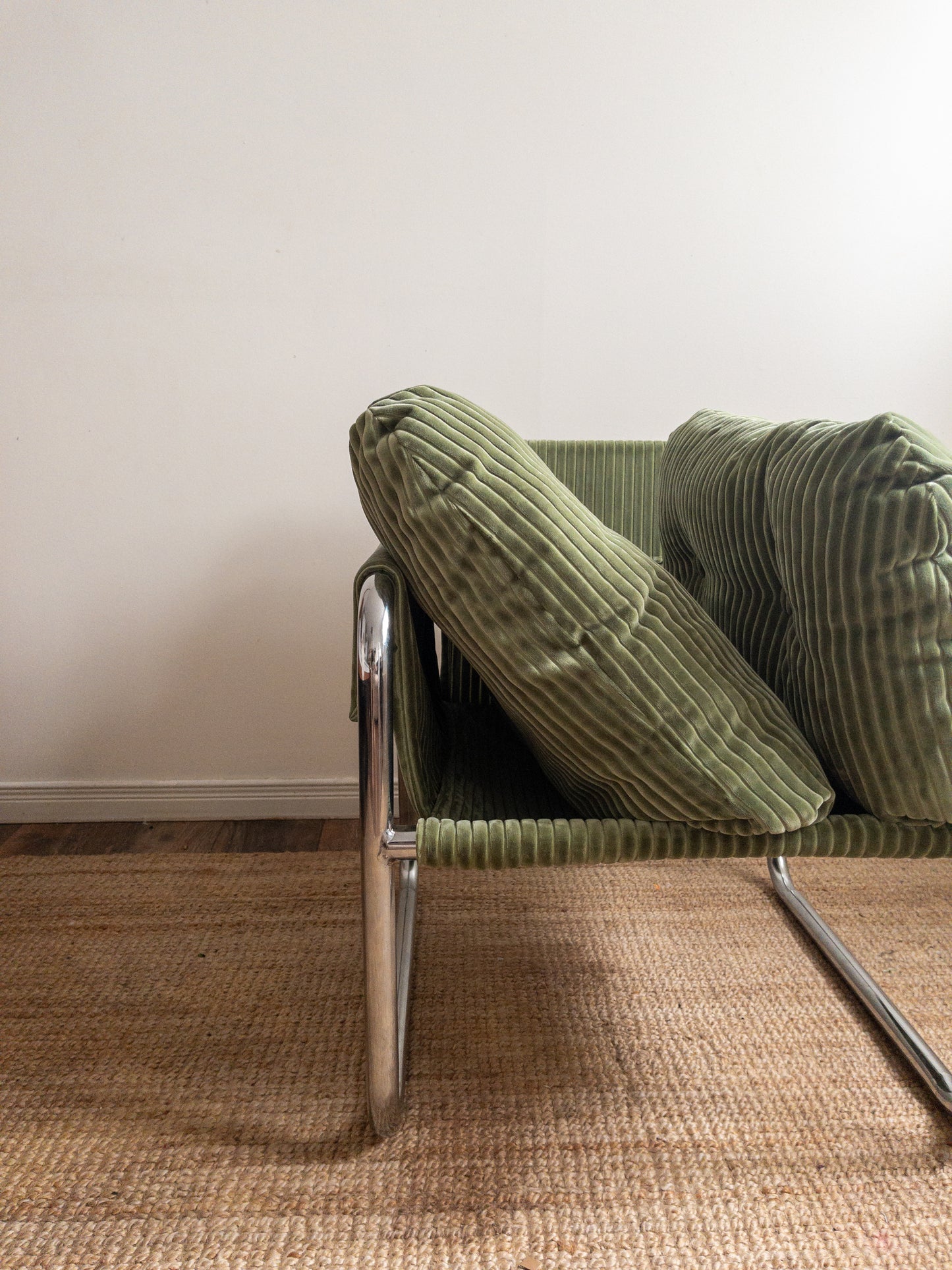 Corduroy chrome sling back chair