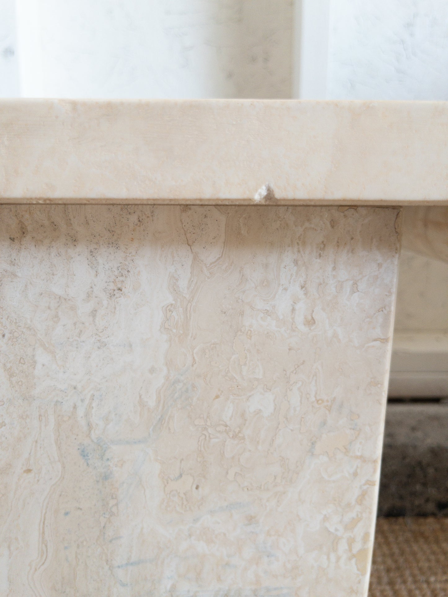 Travertine scroll top side tables