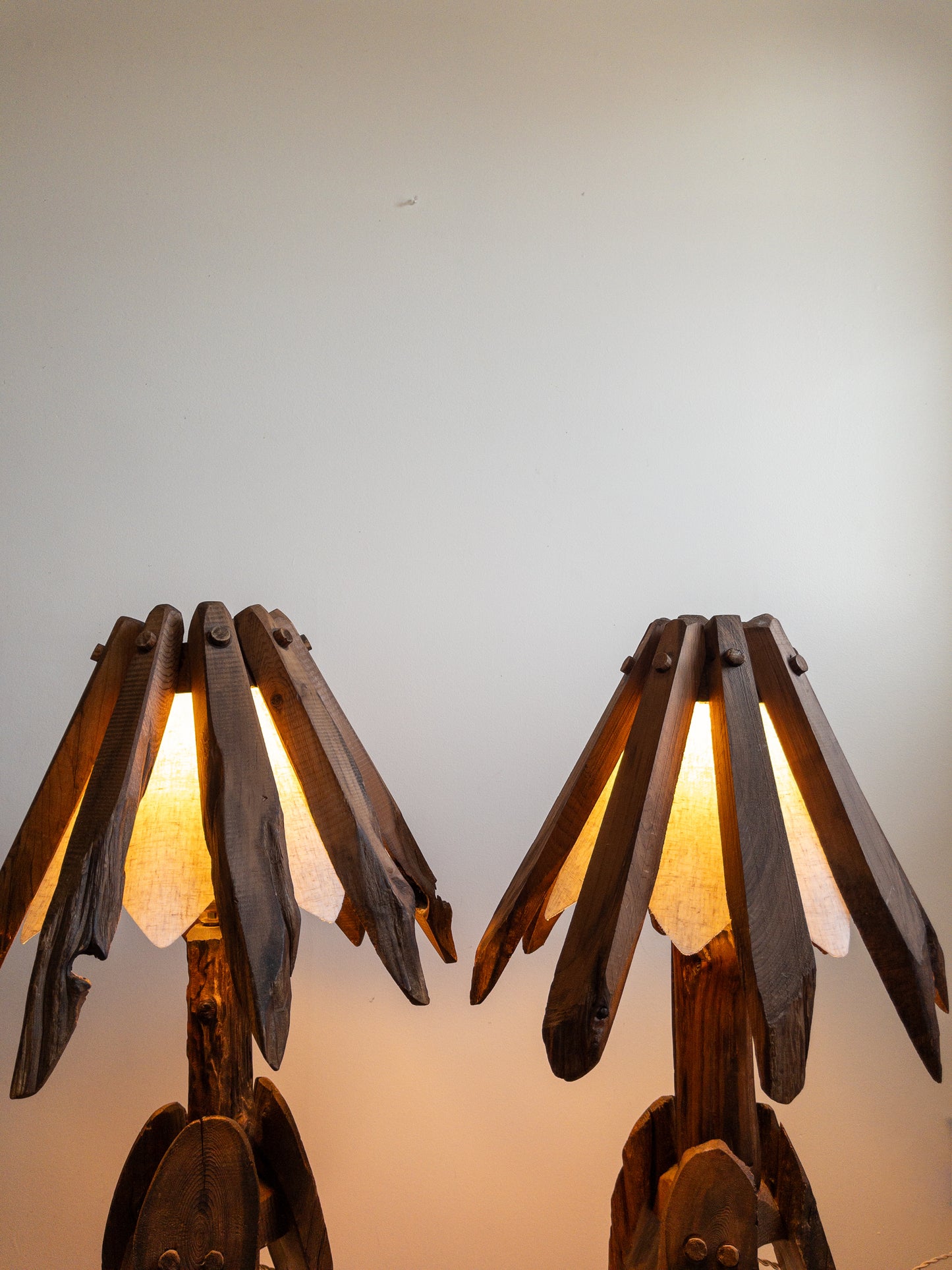 Folk art cedar lamps