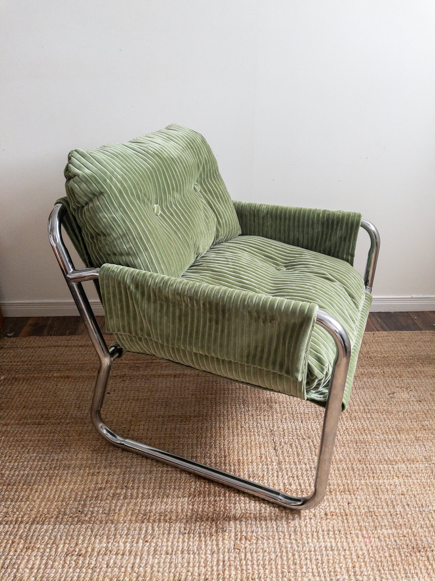 Corduroy chrome sling back chair