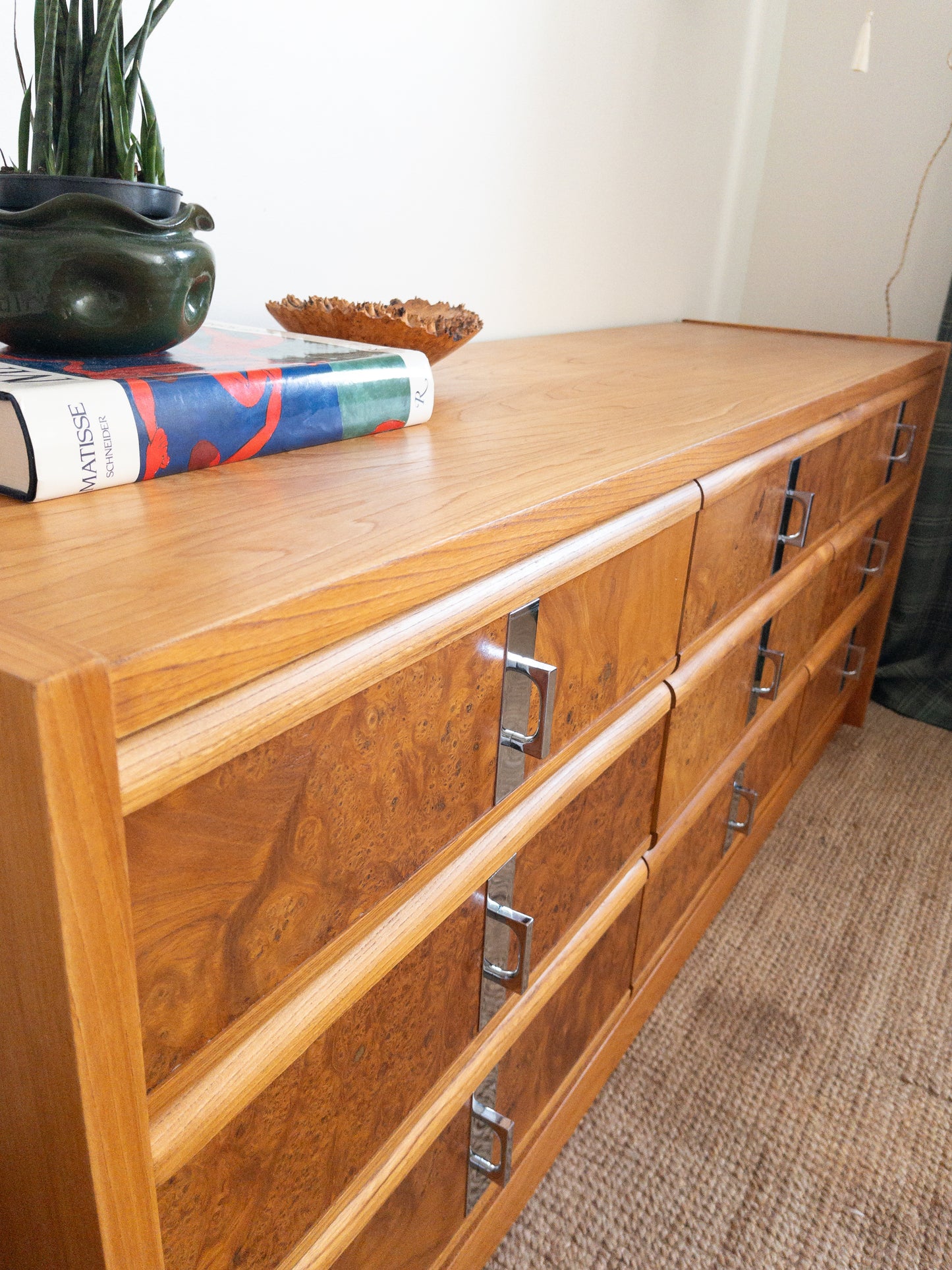 60s burl wood dresser