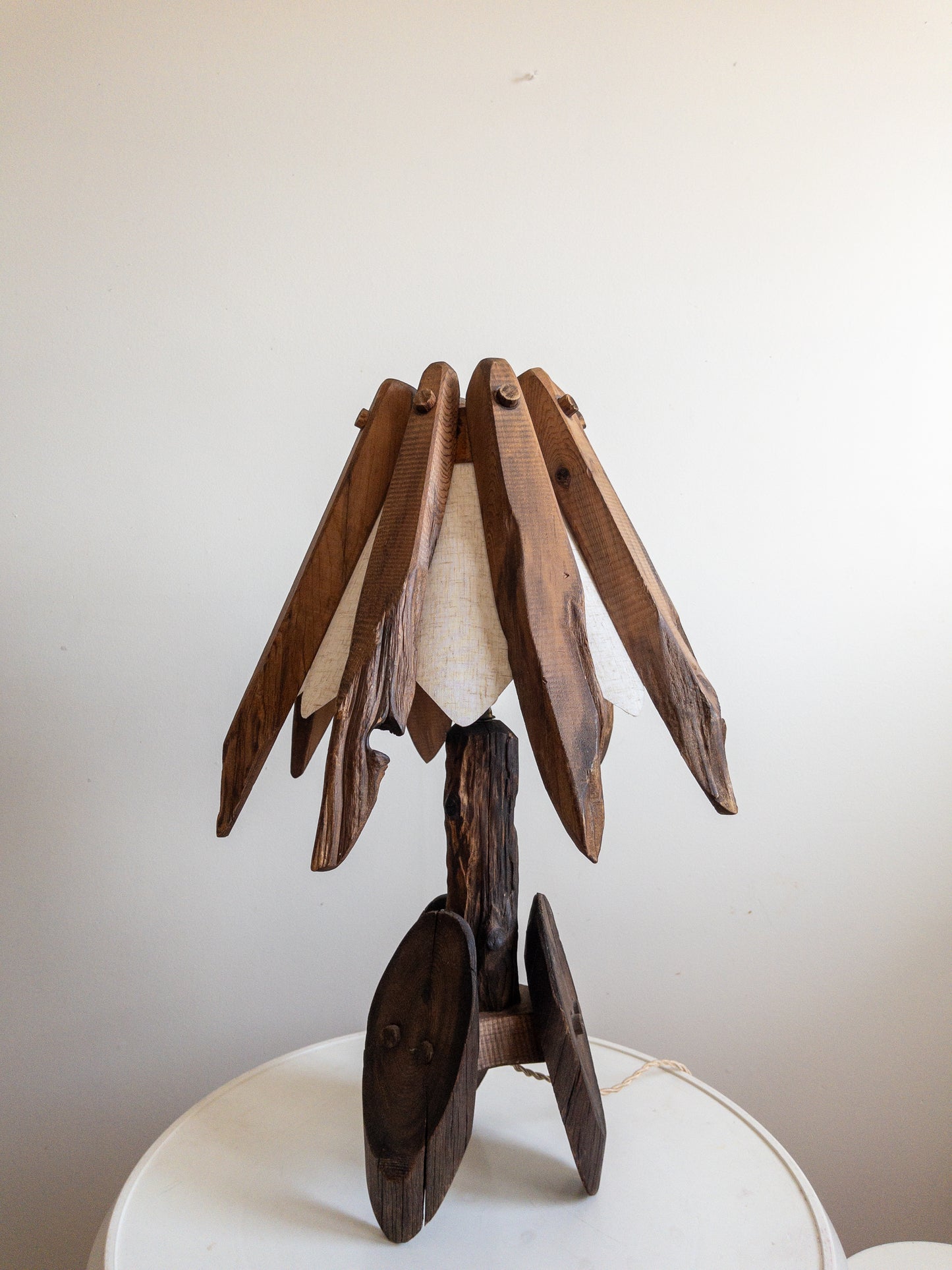 Folk art cedar lamps