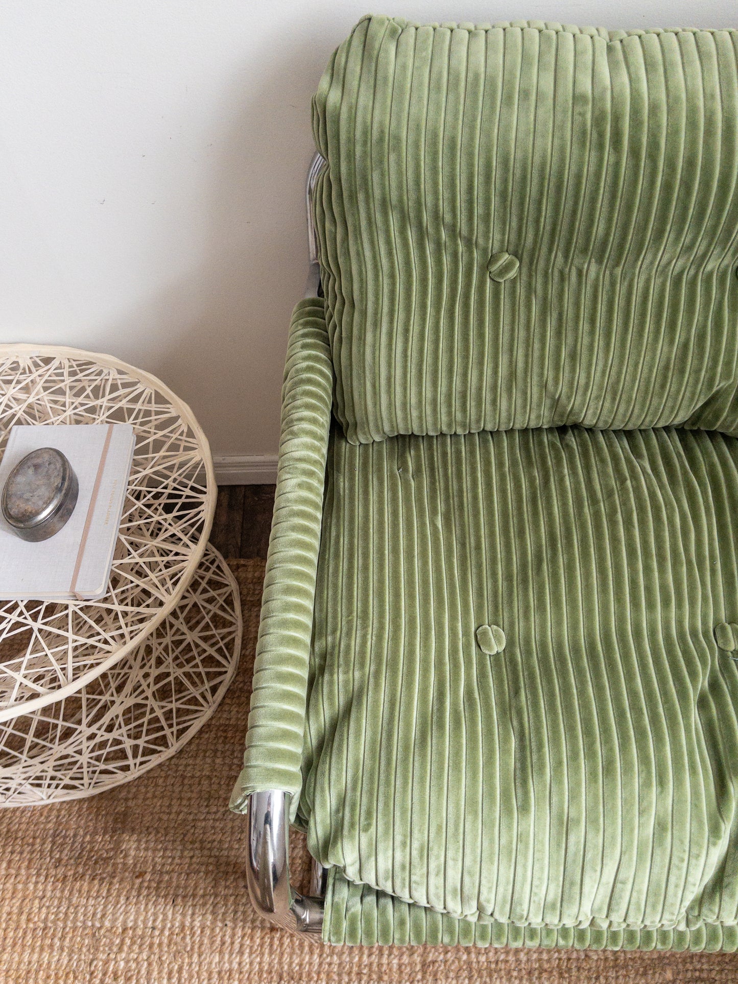 Corduroy chrome sling back chair