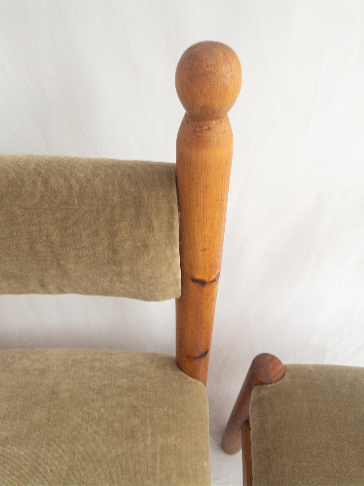 pine and velvet chairs