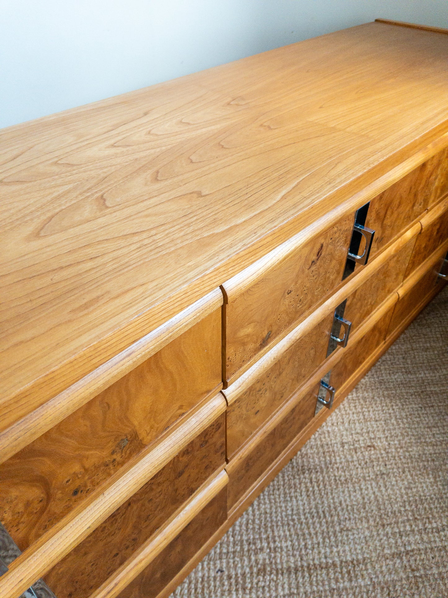60s burl wood dresser