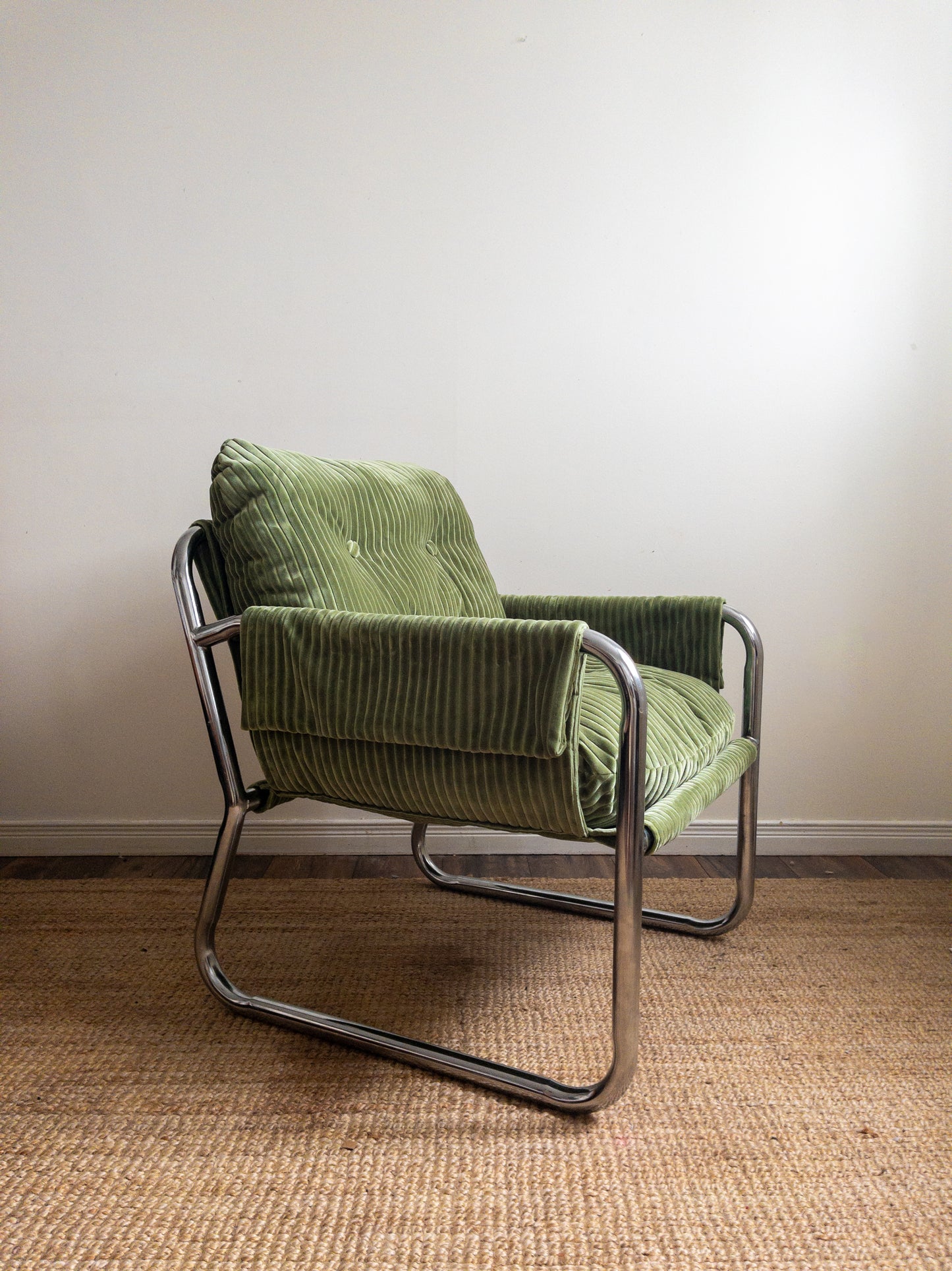 Corduroy chrome sling back chair