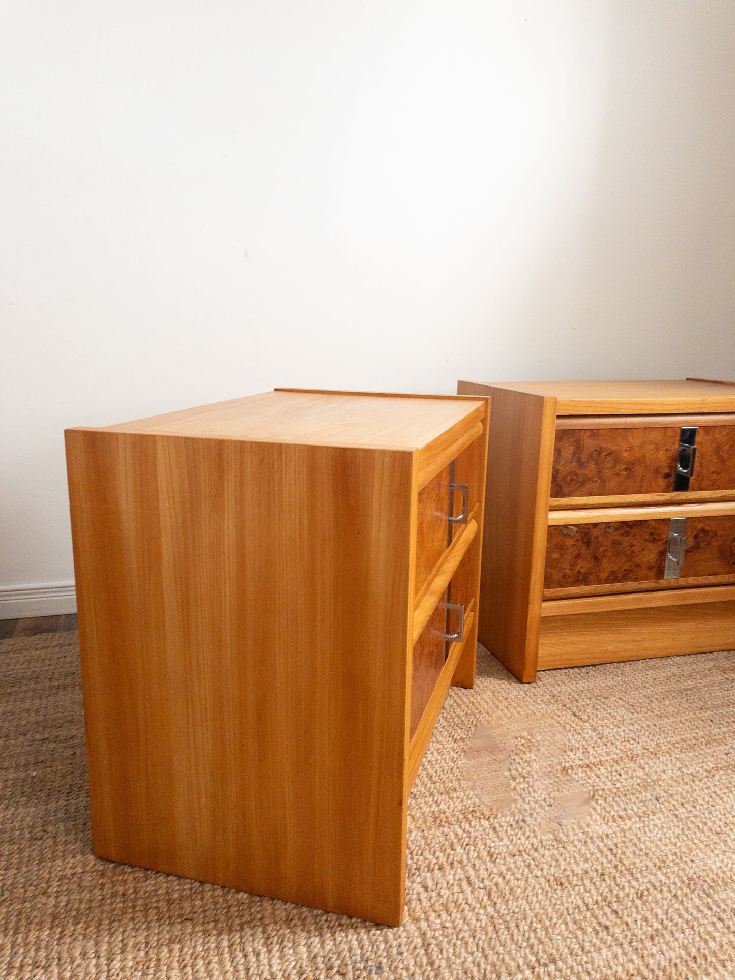 60s Burl wood bedside tables