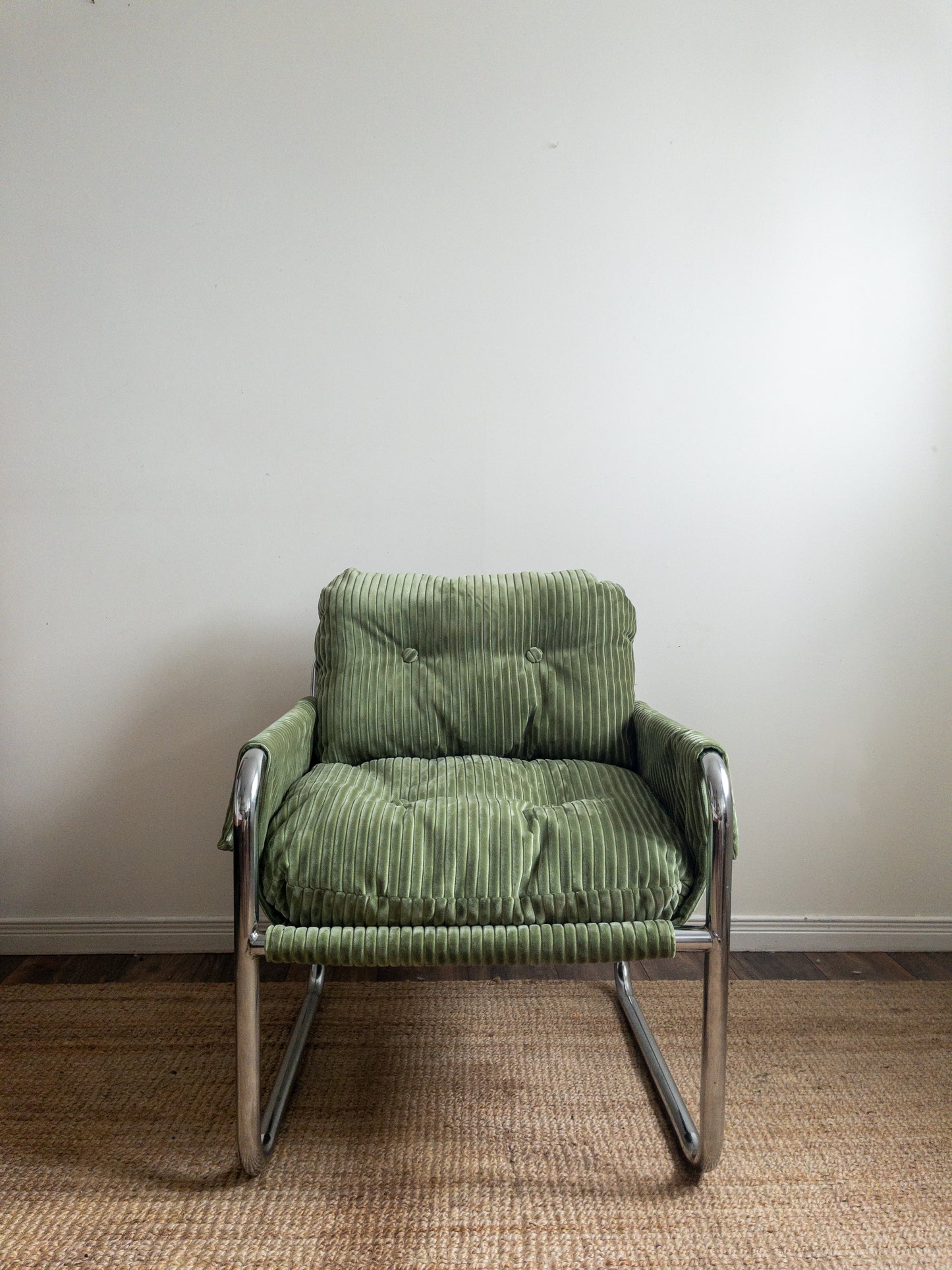 Corduroy chrome sling back chair