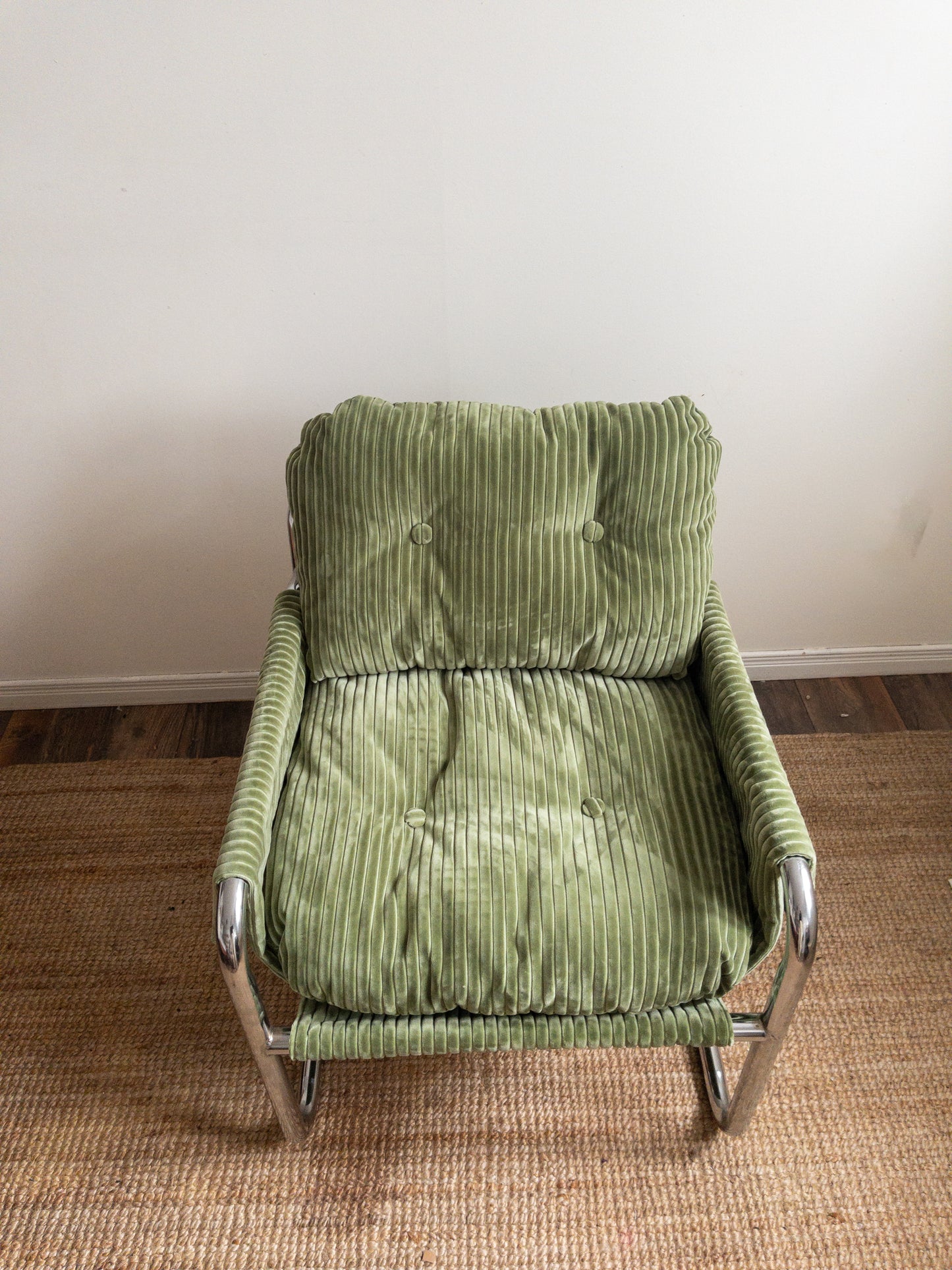 Corduroy chrome sling back chair