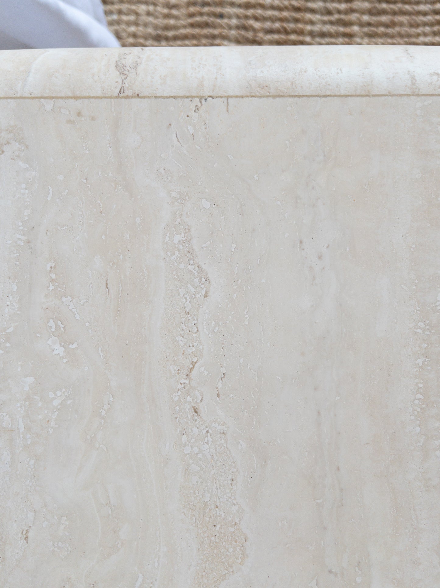 Travertine scroll top side tables